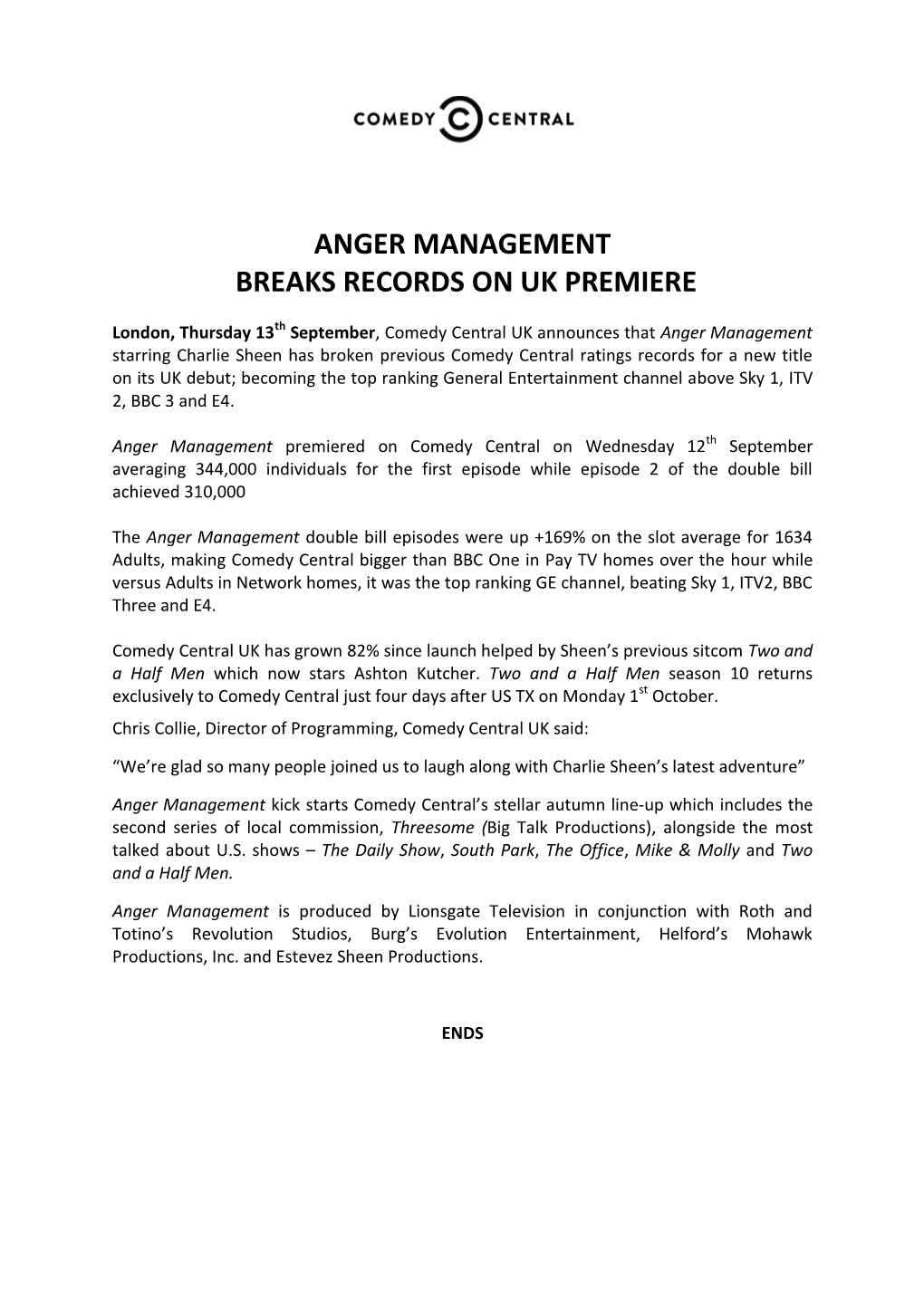 Anger Management Breaks Records on Uk Premiere