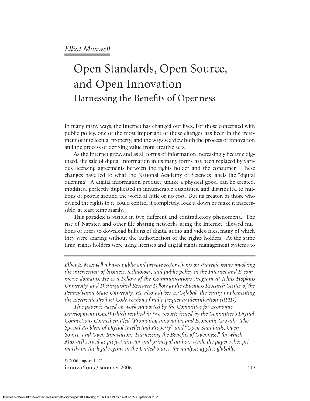 Open Standards, Open Source, and Open Innovation Harnessing the Benefits of Openness