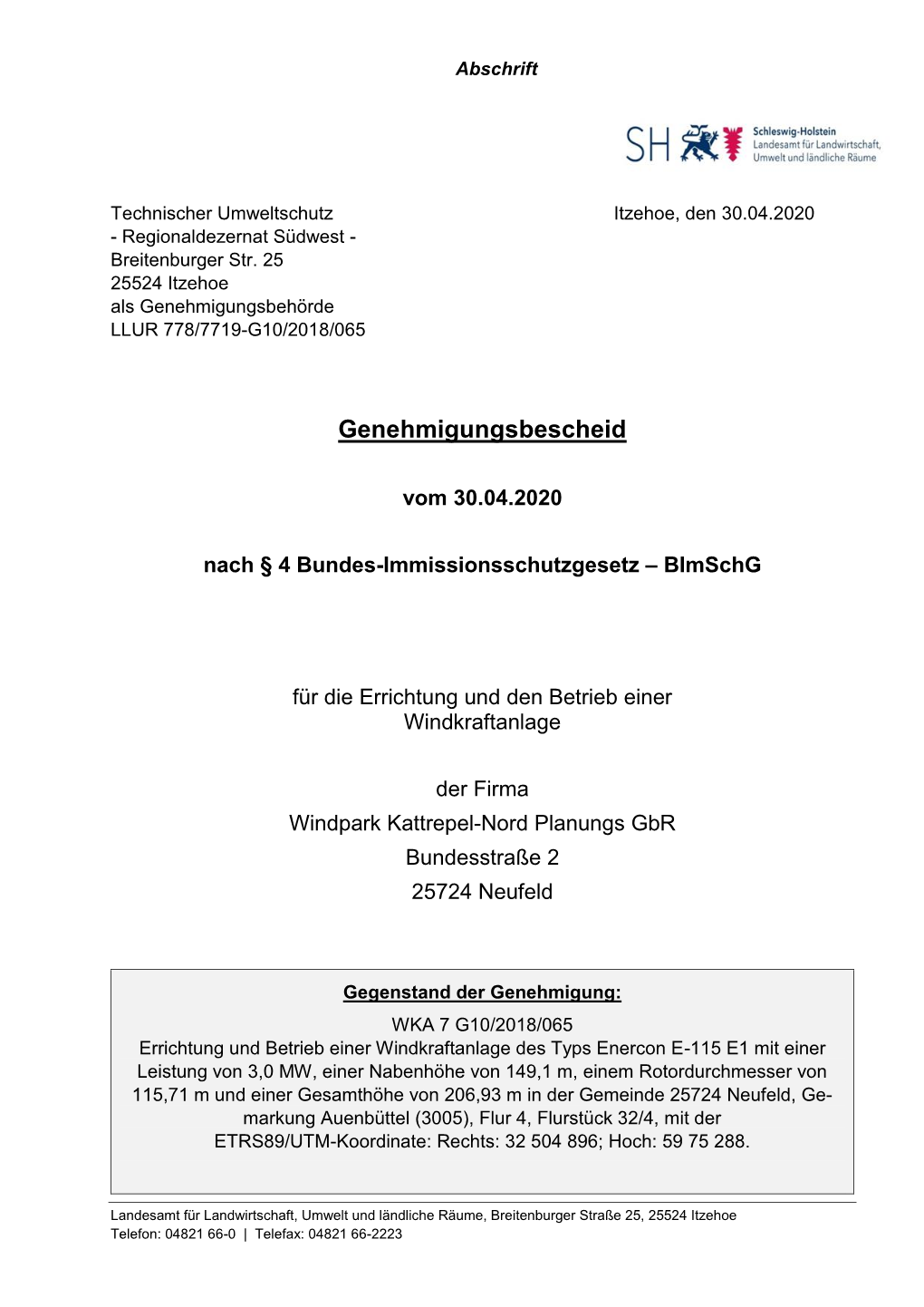 Genehmigungsbescheid