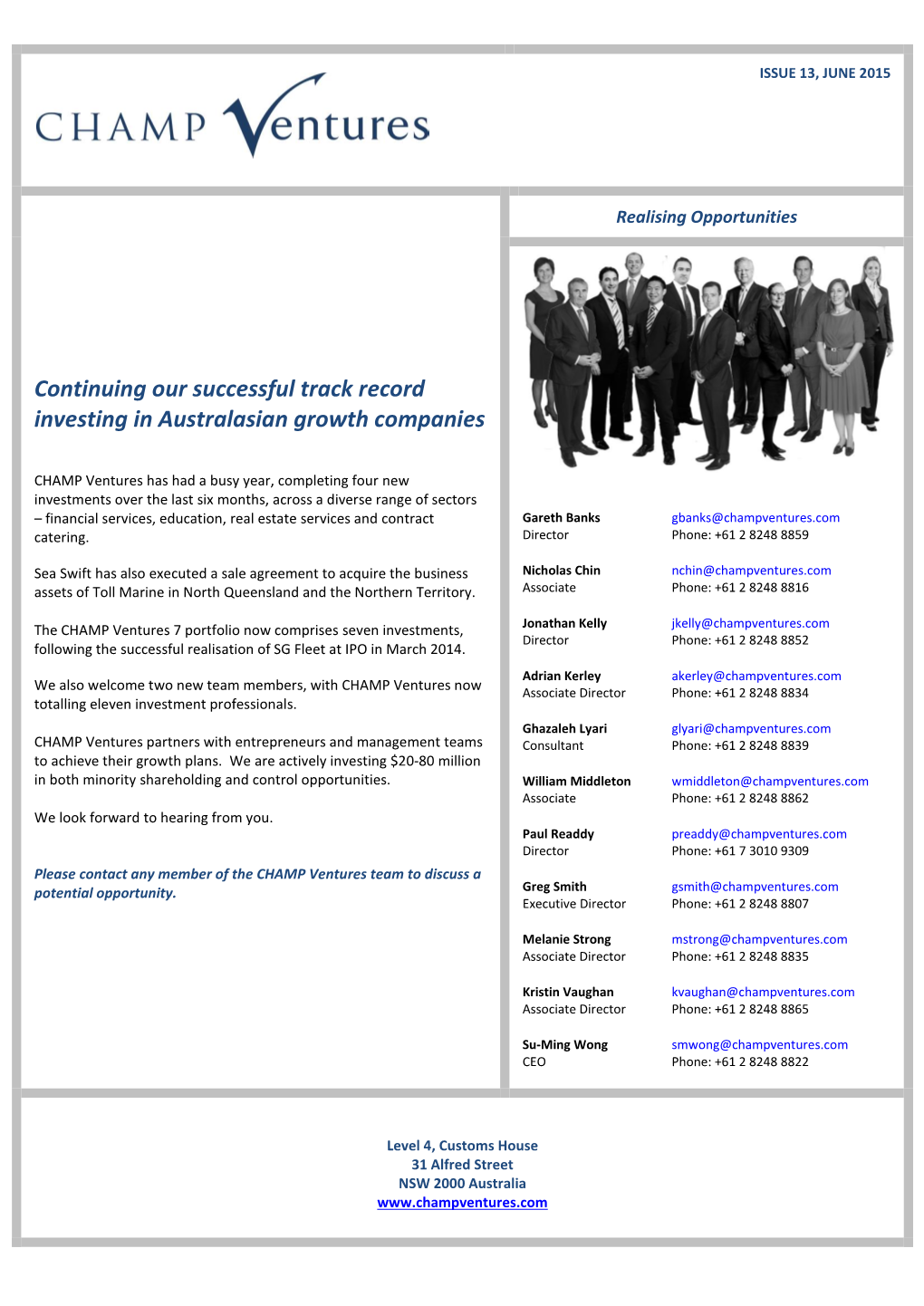 CV Newsletter – Issue 13, JUNE 2015