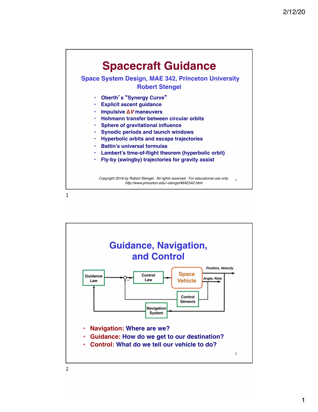 4. Spacecraft Guidance MAE 342 2016