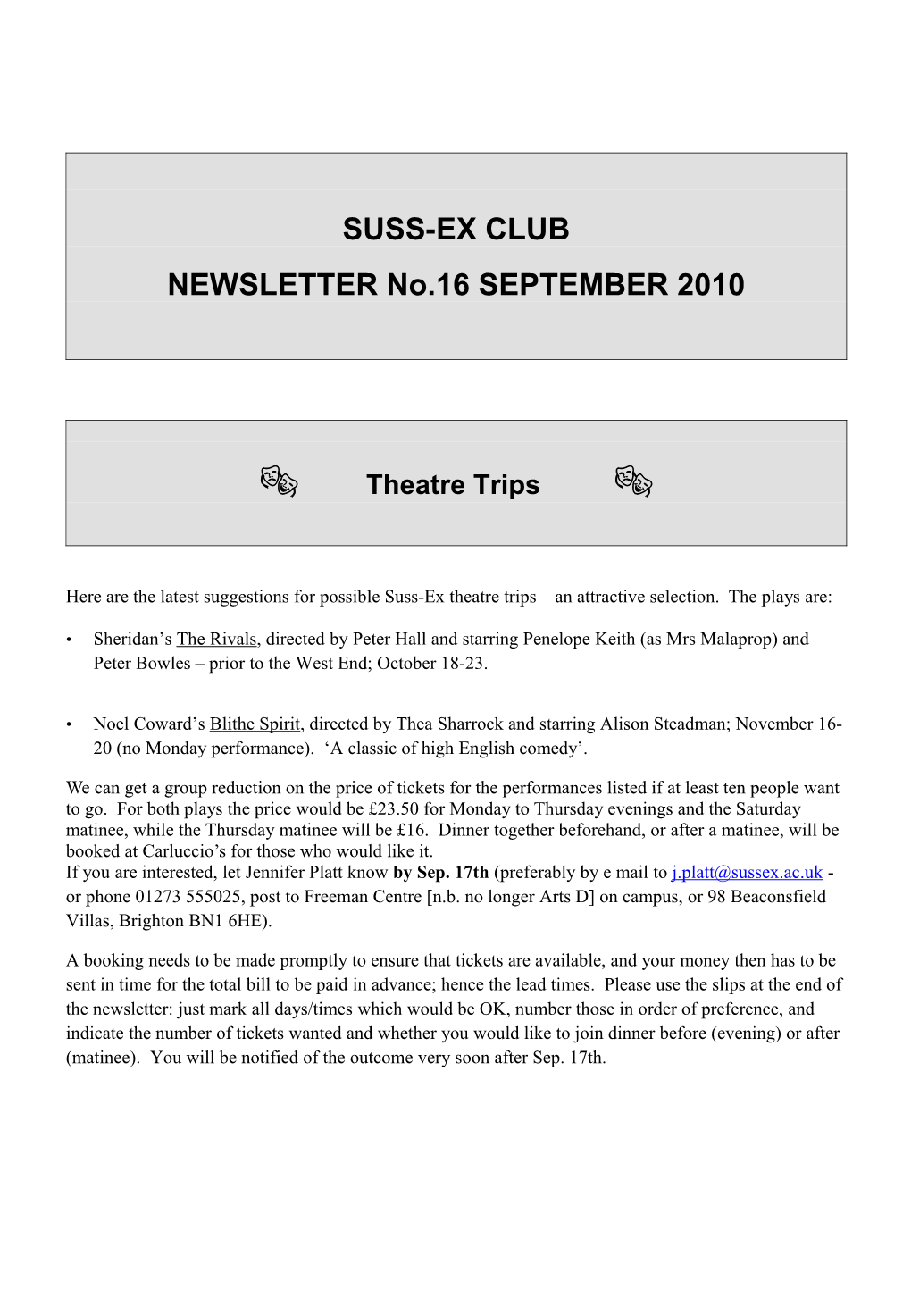 SUSS-EX CLUB NEWSLETTER No.16 SEPTEMBER 2010