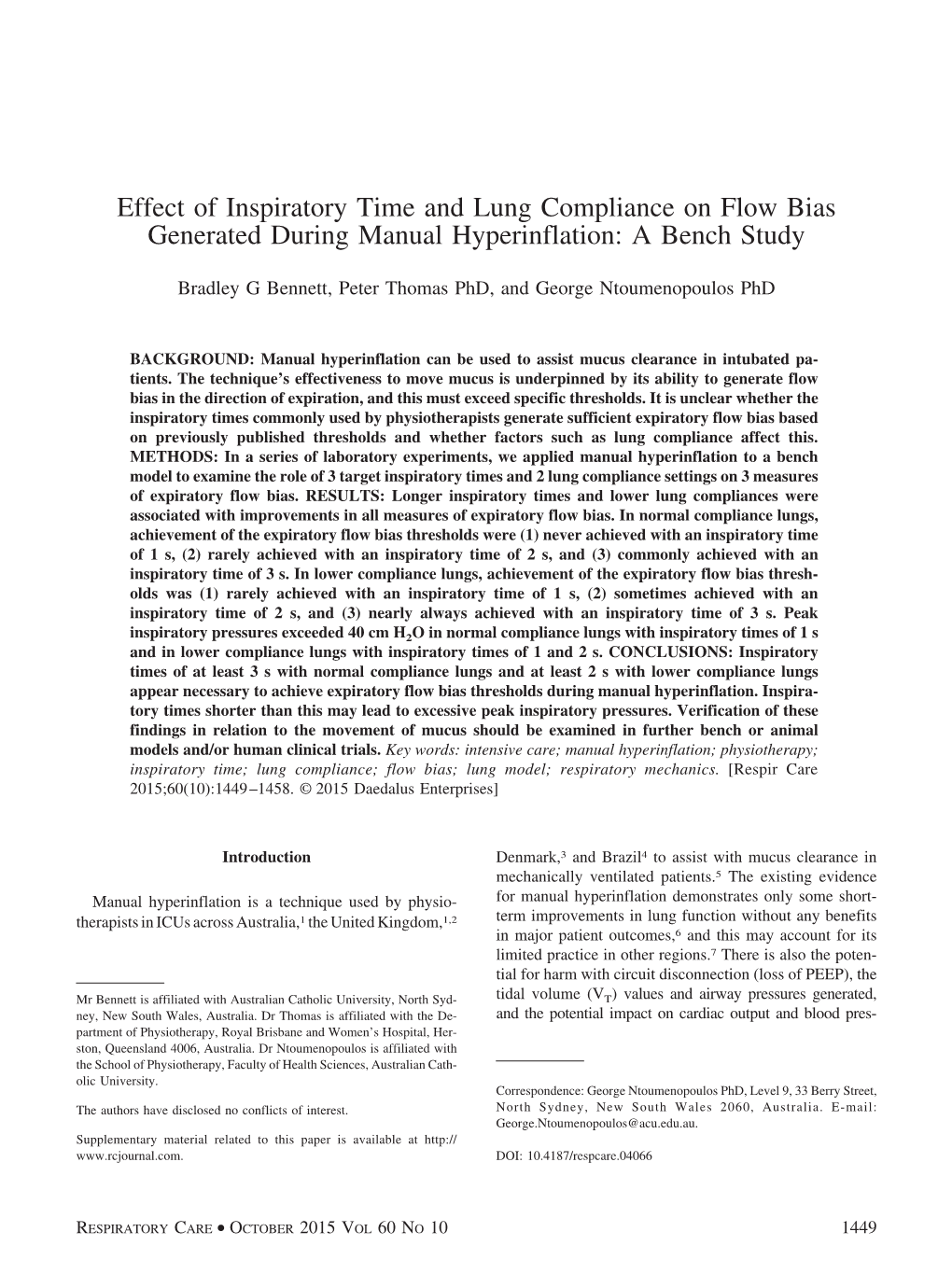 Effect of Inspiratory Time and Lung Compliance on Flow Bias Generated During Manual Hyperinflation: a Bench Study