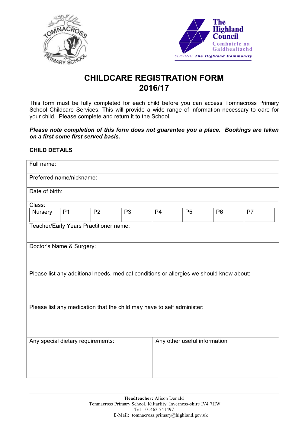 Registration Form 2016/17