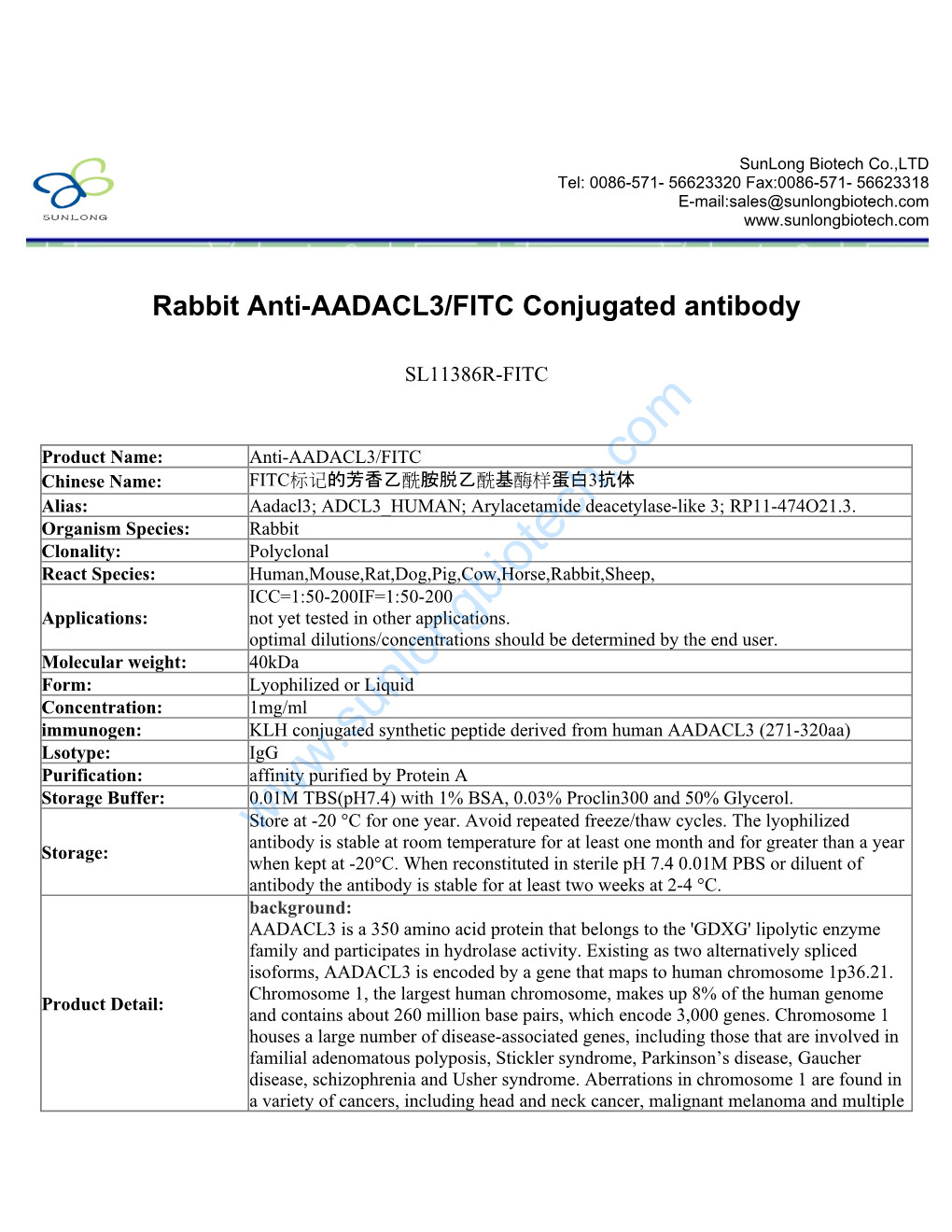 Rabbit Anti-AADACL3/FITC Conjugated Antibody