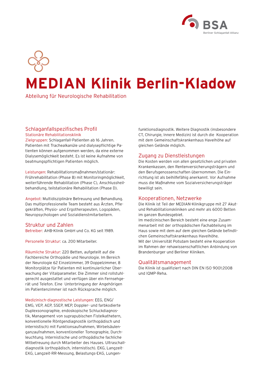 MEDIAN Klinik Berlin-Kladow Abteilung Für Neurologische Rehabilitation