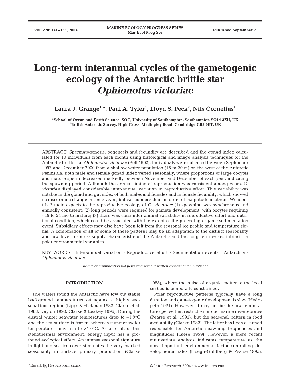 Long-Term Interannual Cycles of the Gametogenic Ecology of the Antarctic Brittle Star Ophionotus Victoriae