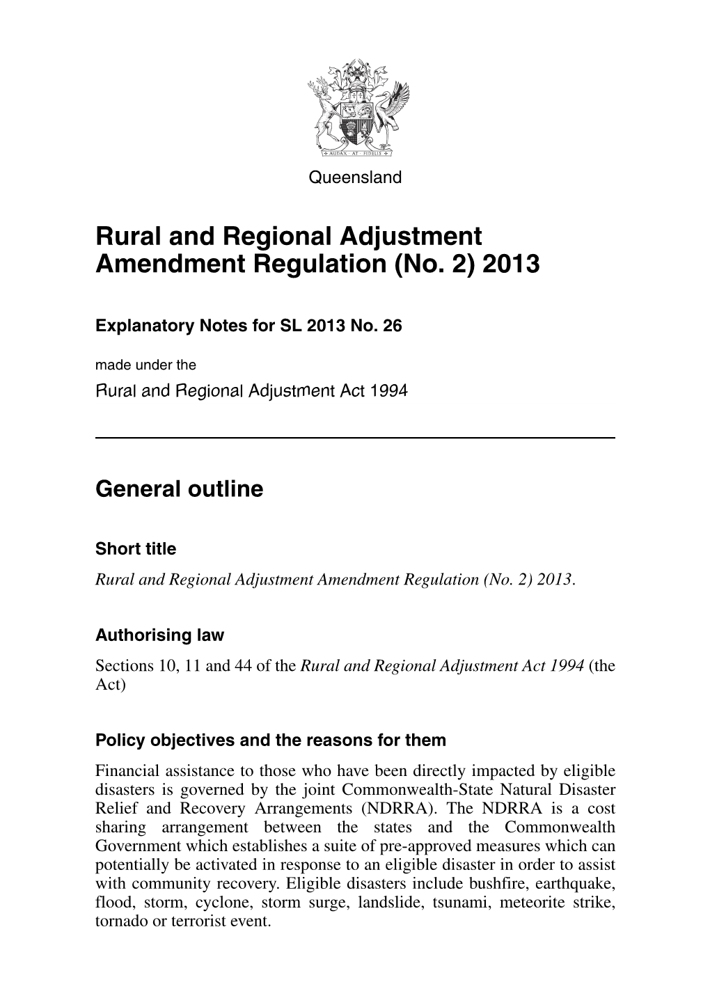 Rural and Regional Adjustment Amendment Regulation (No. 2) 2013