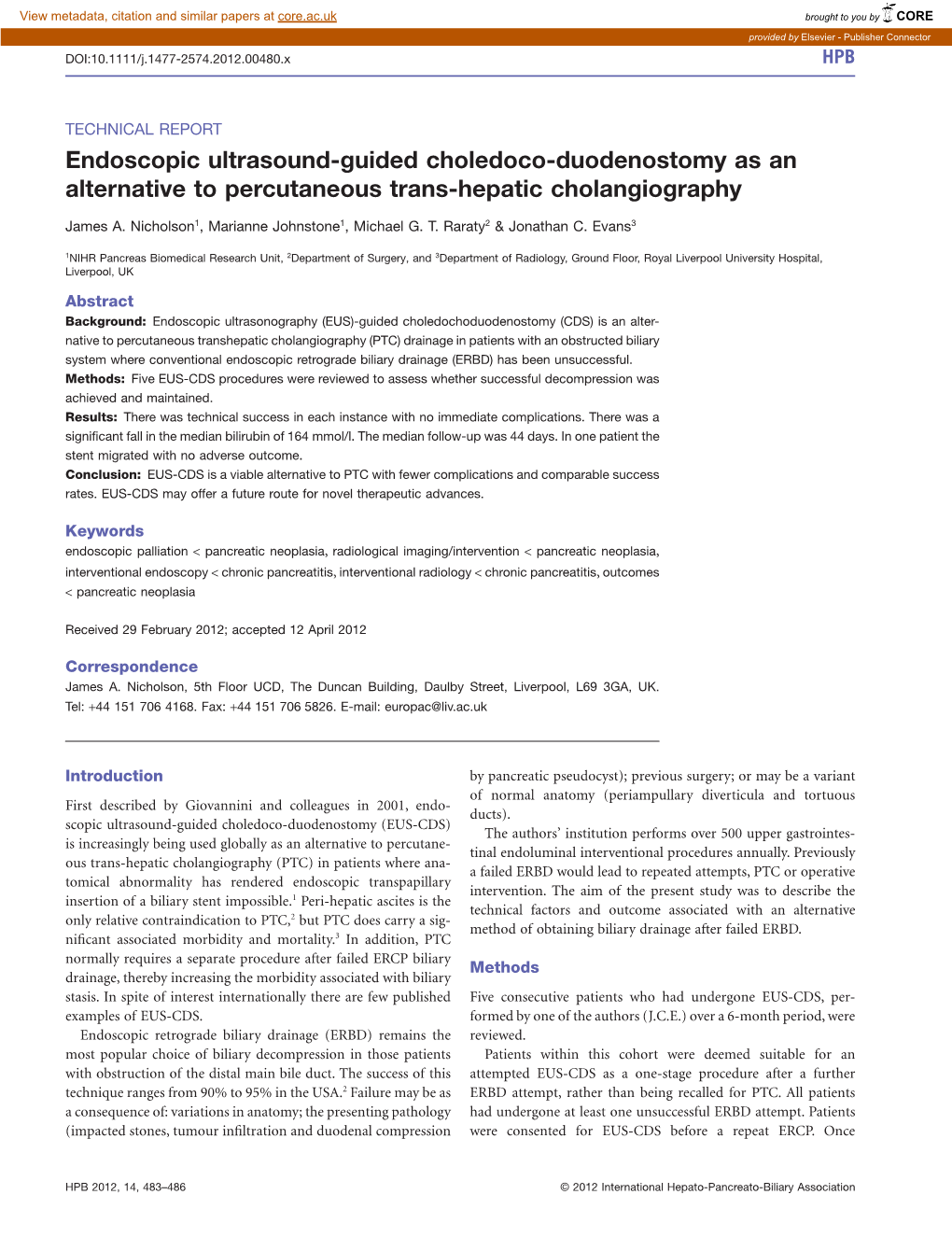 Endoscopic Ultrasound-Guided Choledoco-Duodenostomy As an Alternative to Percutaneous Trans-Hepatic Cholangiography