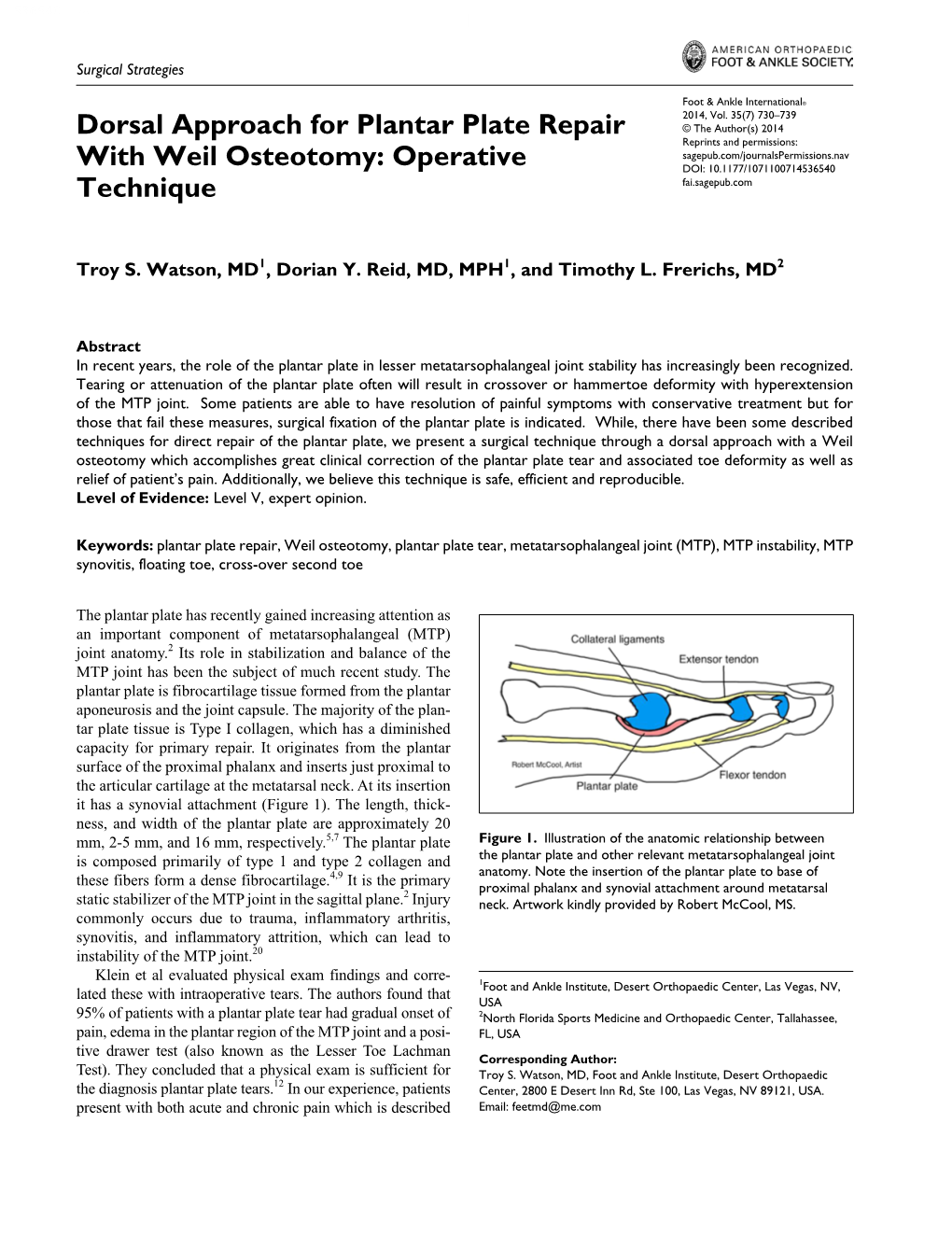 Dorsal Approach for Plantar Plate Repair with Weil Osteotomy