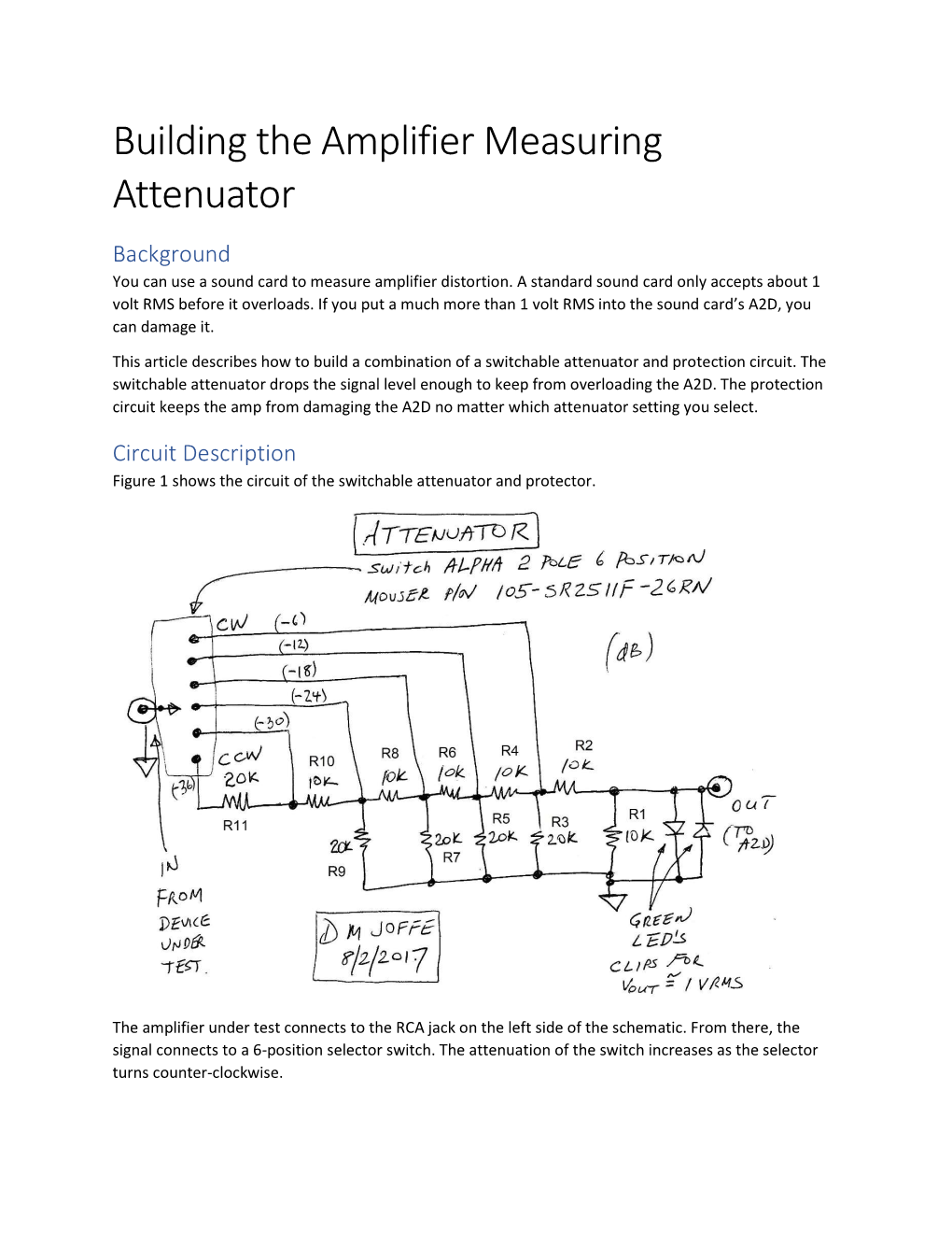Building the Amplifier Measuring Attenuator Background You Can Use a Sound Card to Measure Amplifier Distortion
