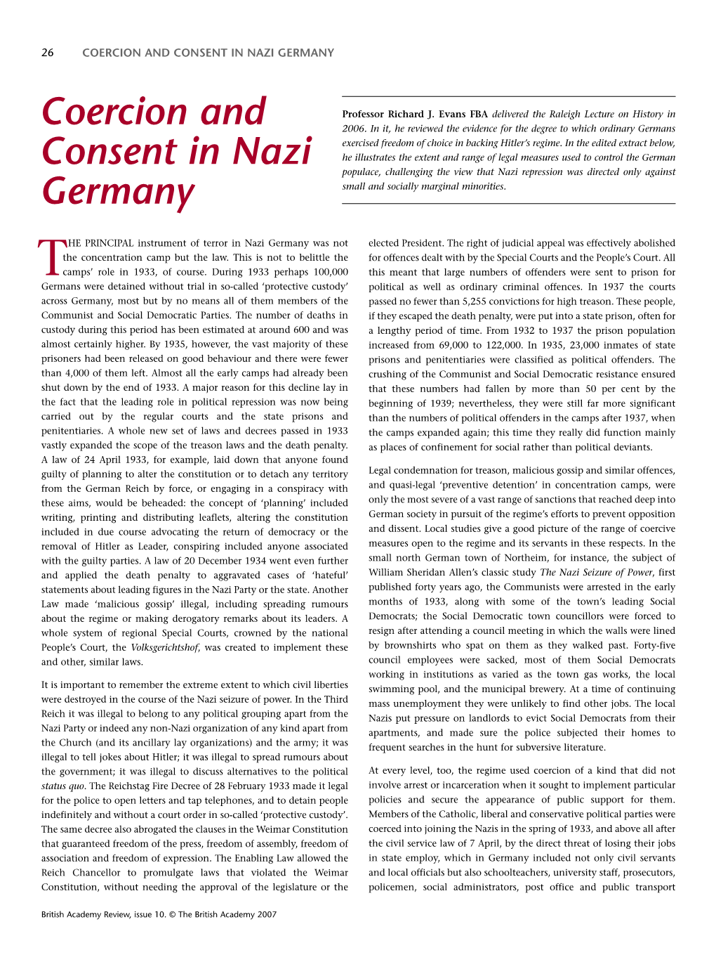 Coercion and Consent in Nazi Germany