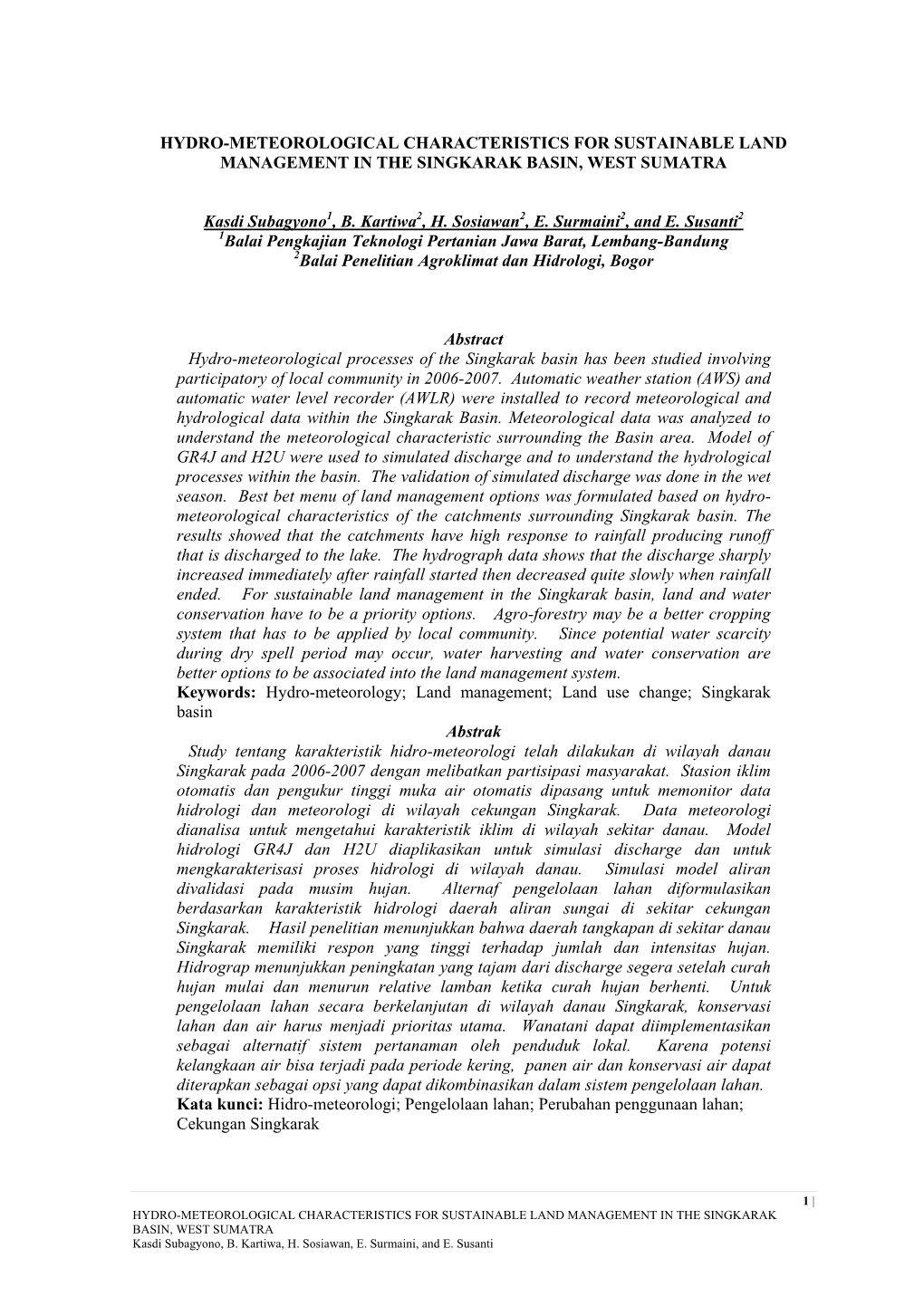 Hydro-Meteorological Characteristics for Sustainable Land Management in the Singkarak Basin, West Sumatra