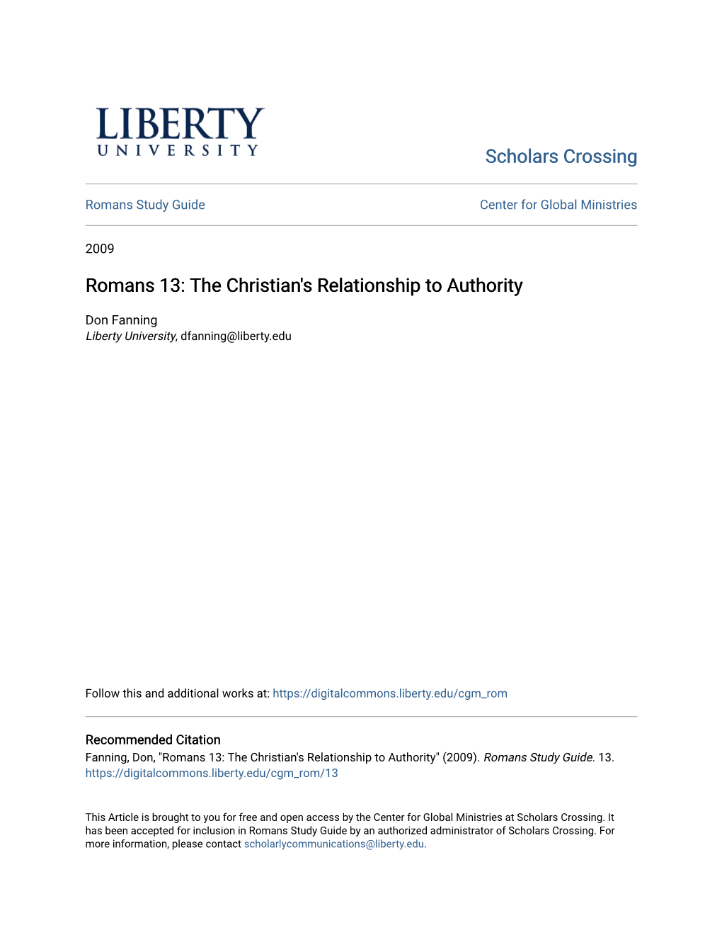 Romans 13: the Christian's Relationship to Authority