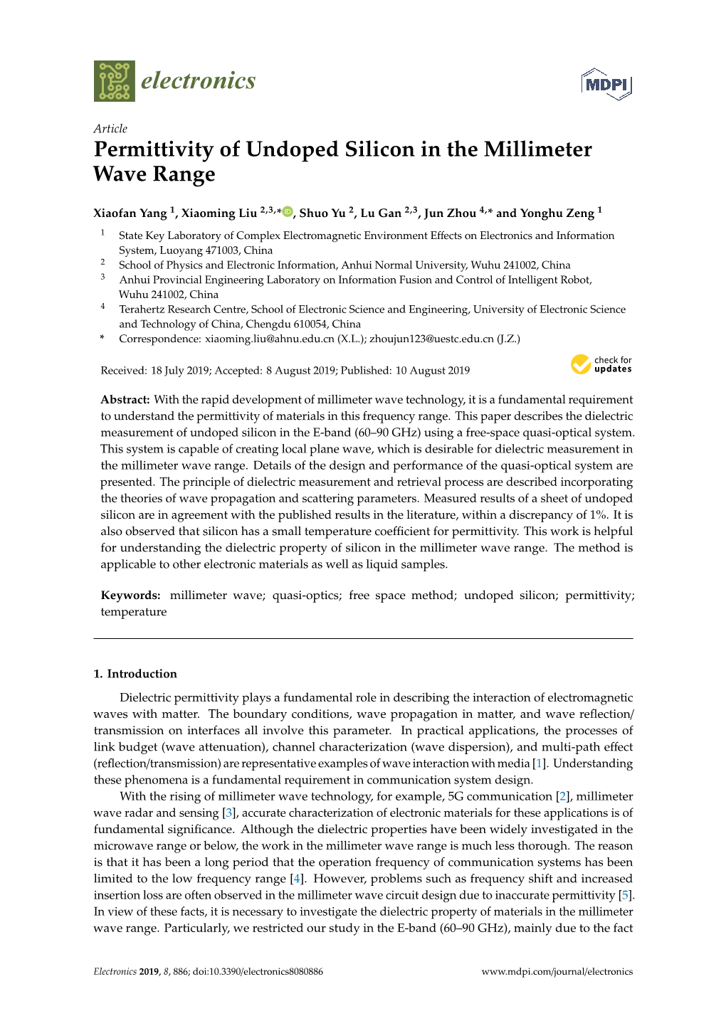 Permittivity of Undoped Silicon in the Millimeter Wave Range