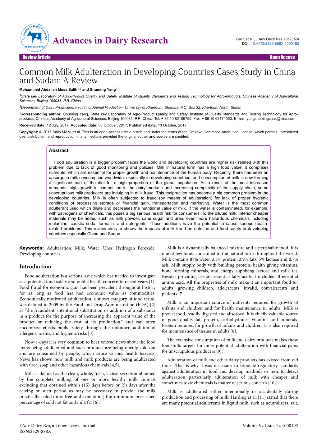 Common Milk Adulteration in Developing Countries Cases Study