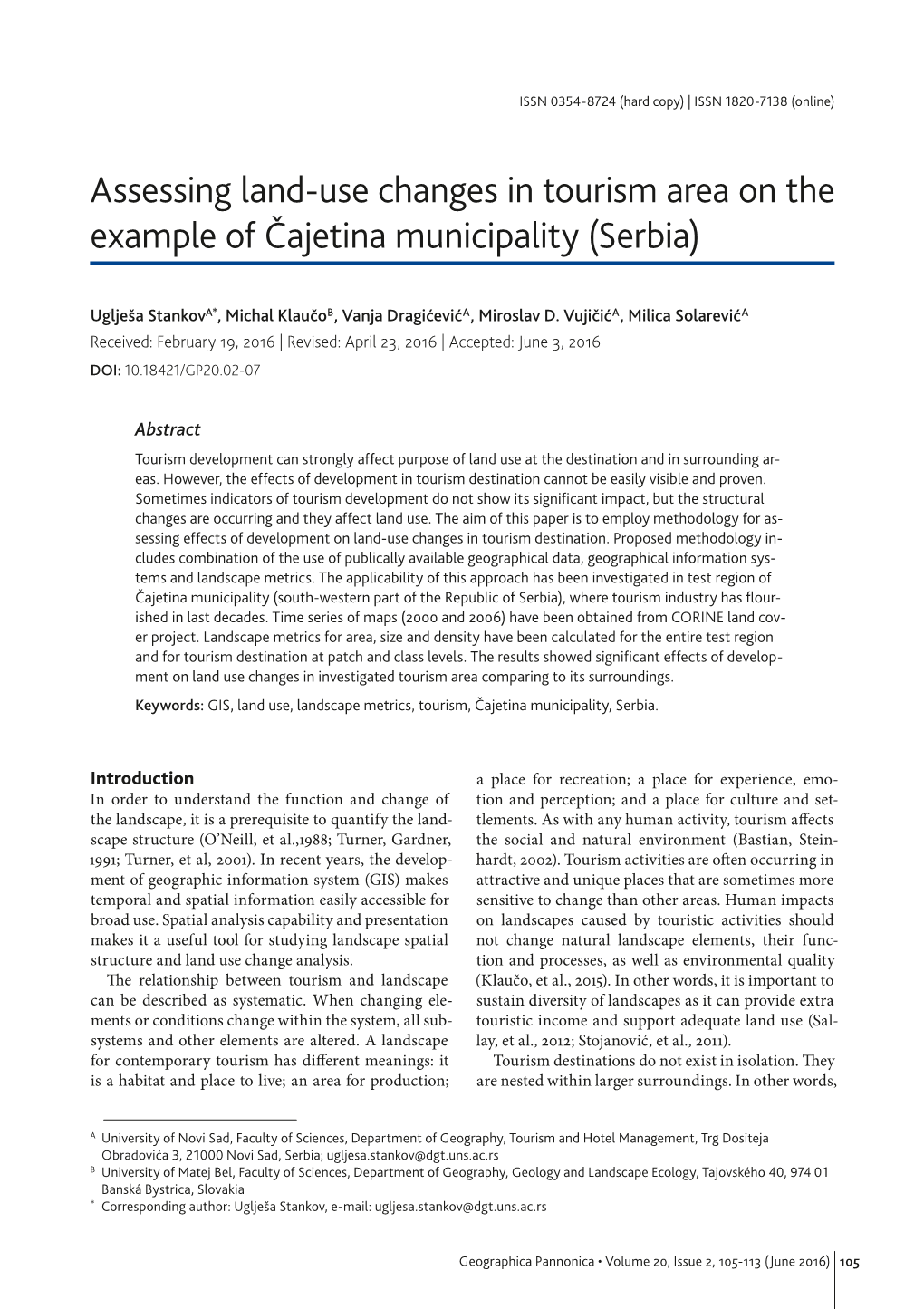 Assessing Land-Use Changes in Tourism Area on the Example of Čajetina Municipality (Serbia)