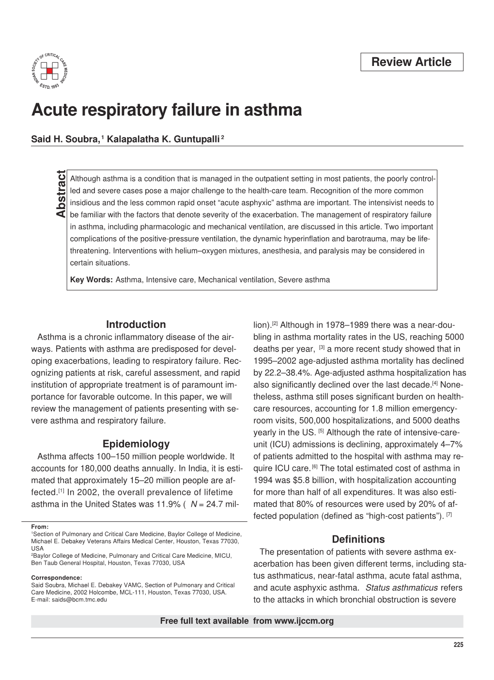 Acute Respiratory Failure in Asthma