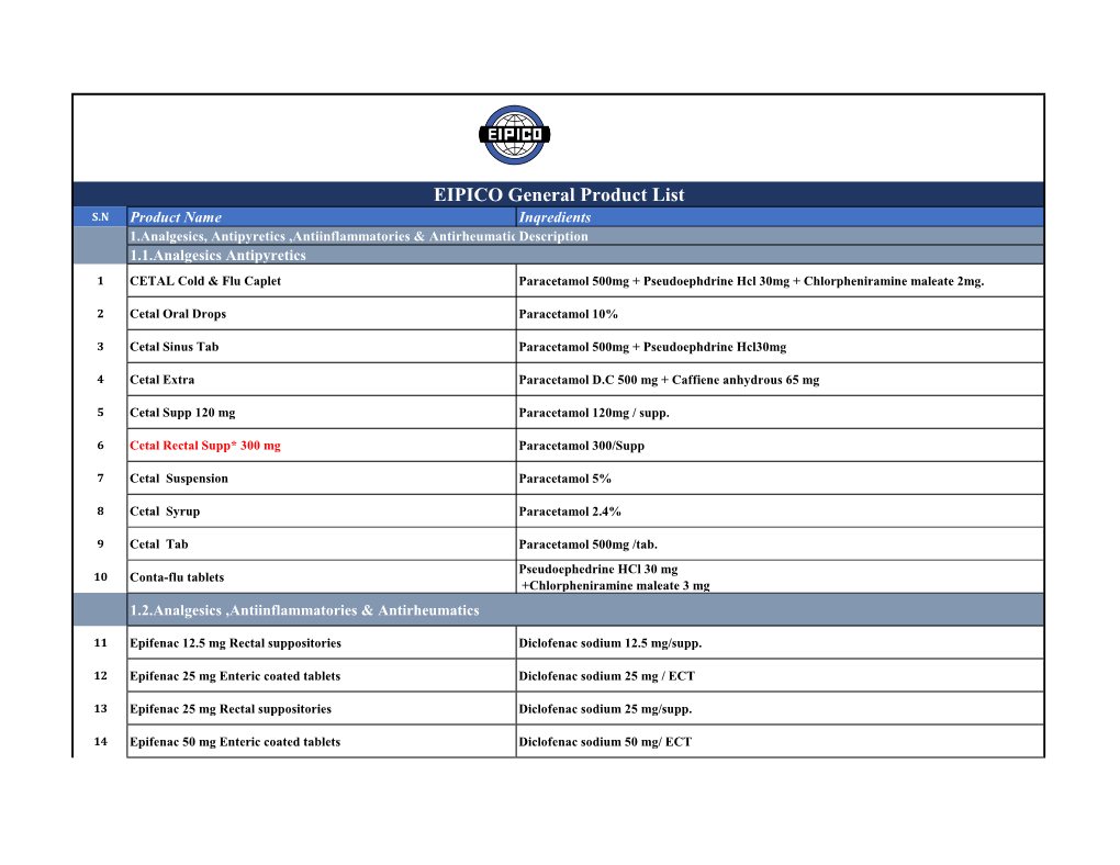 EIPICO General Product List