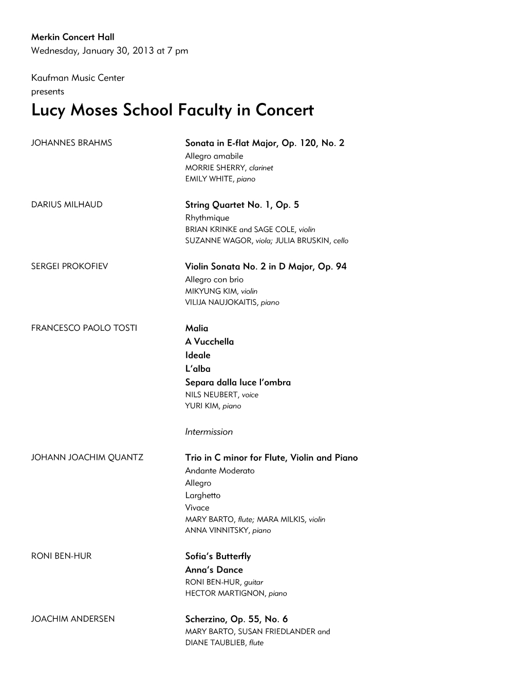 Lucy Moses School Faculty in Concert