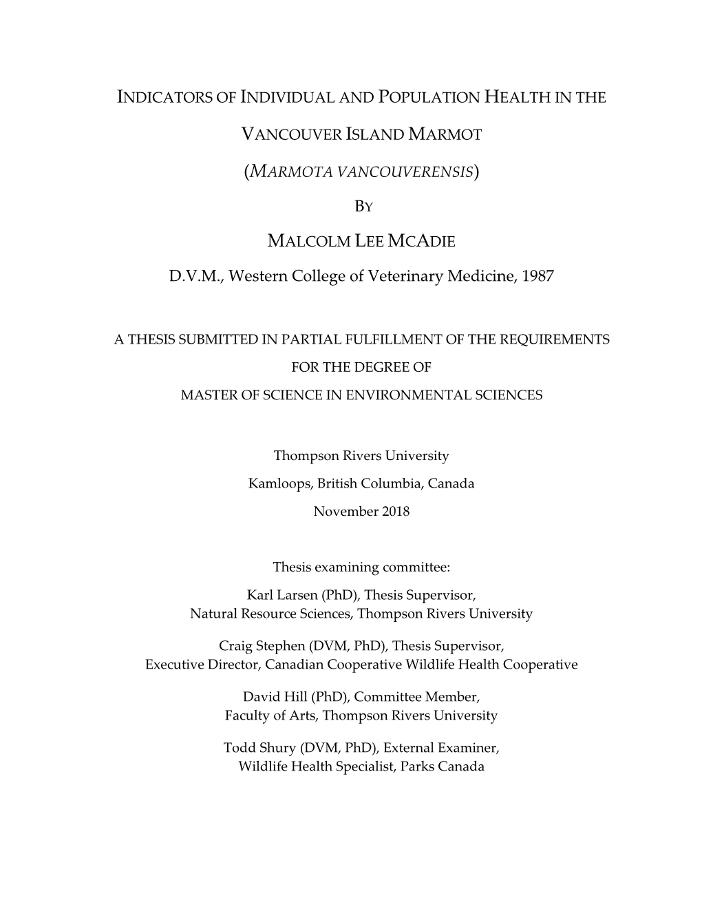 Indicators of Individual and Population Health in the Vancouver Island