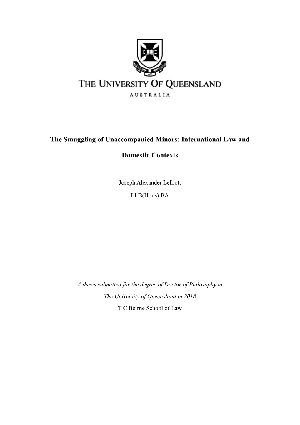 The Smuggling of Unaccompanied Minors: International Law And