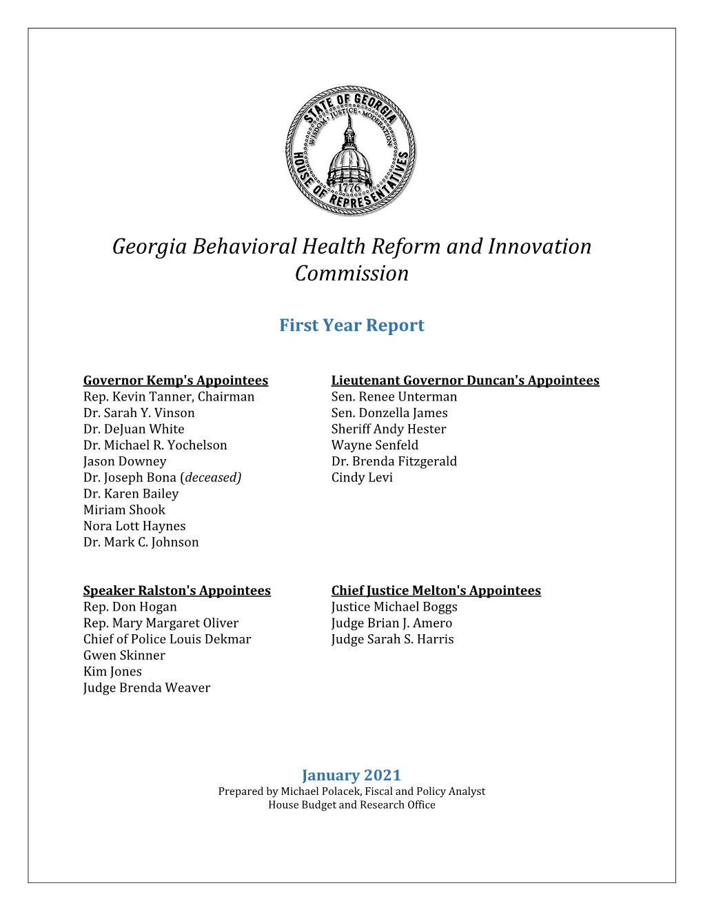 Georgia Behavioral Health Reform and Innovation Commission