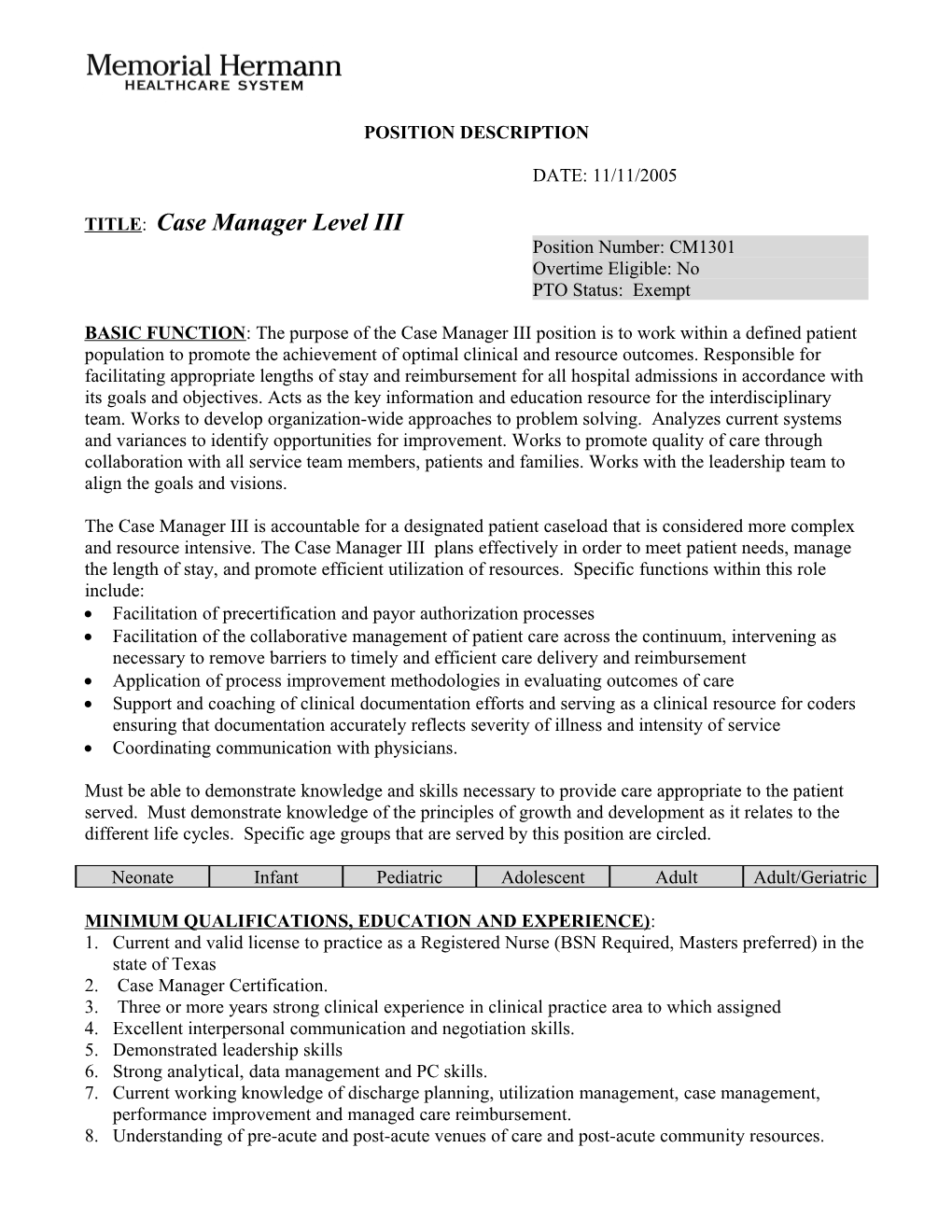 TITLE: Case Manager Level III