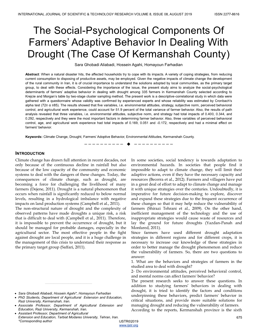 The Social-Psychological Components of Farmers' Adaptive