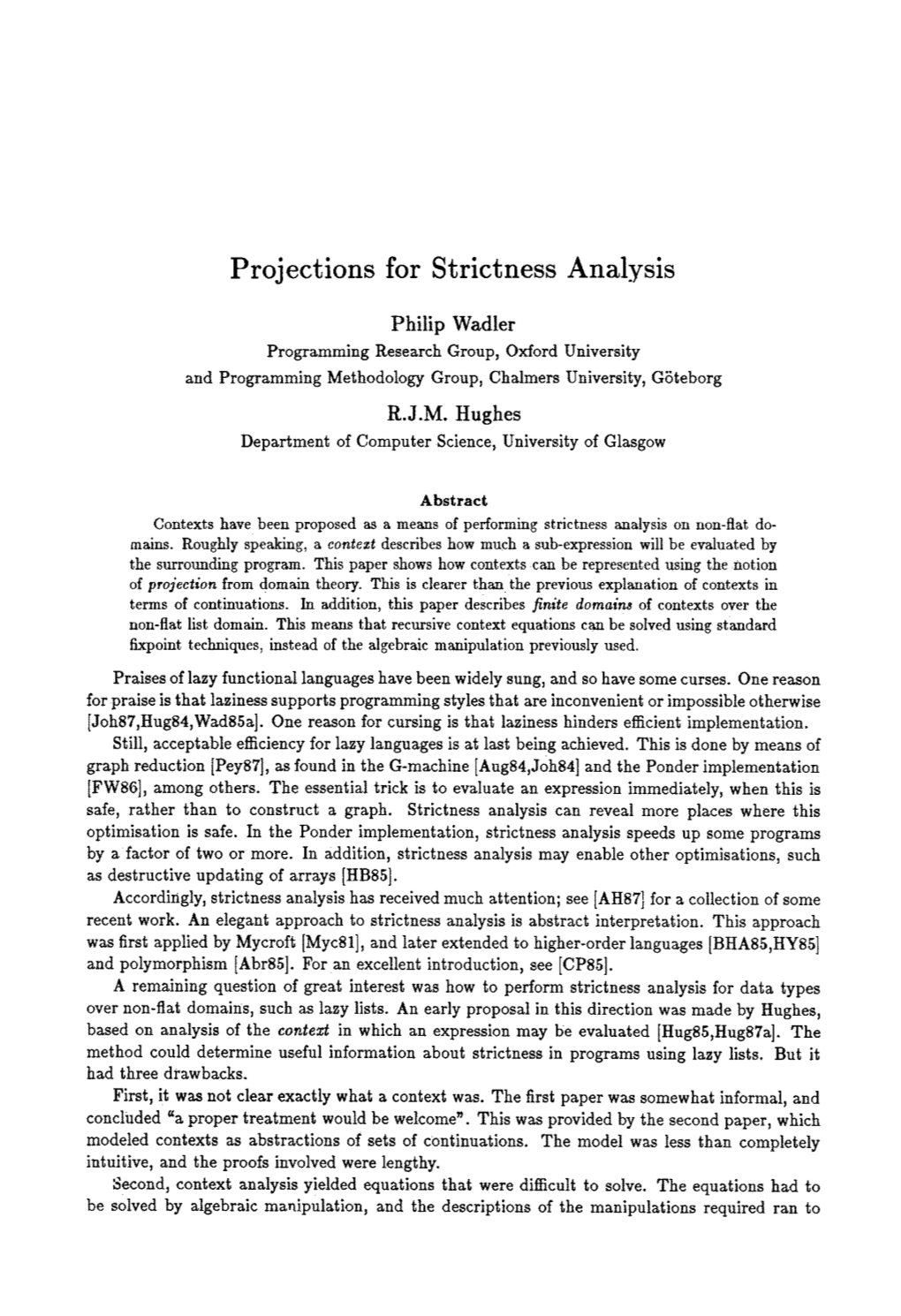 Projections for Strictness Analysis