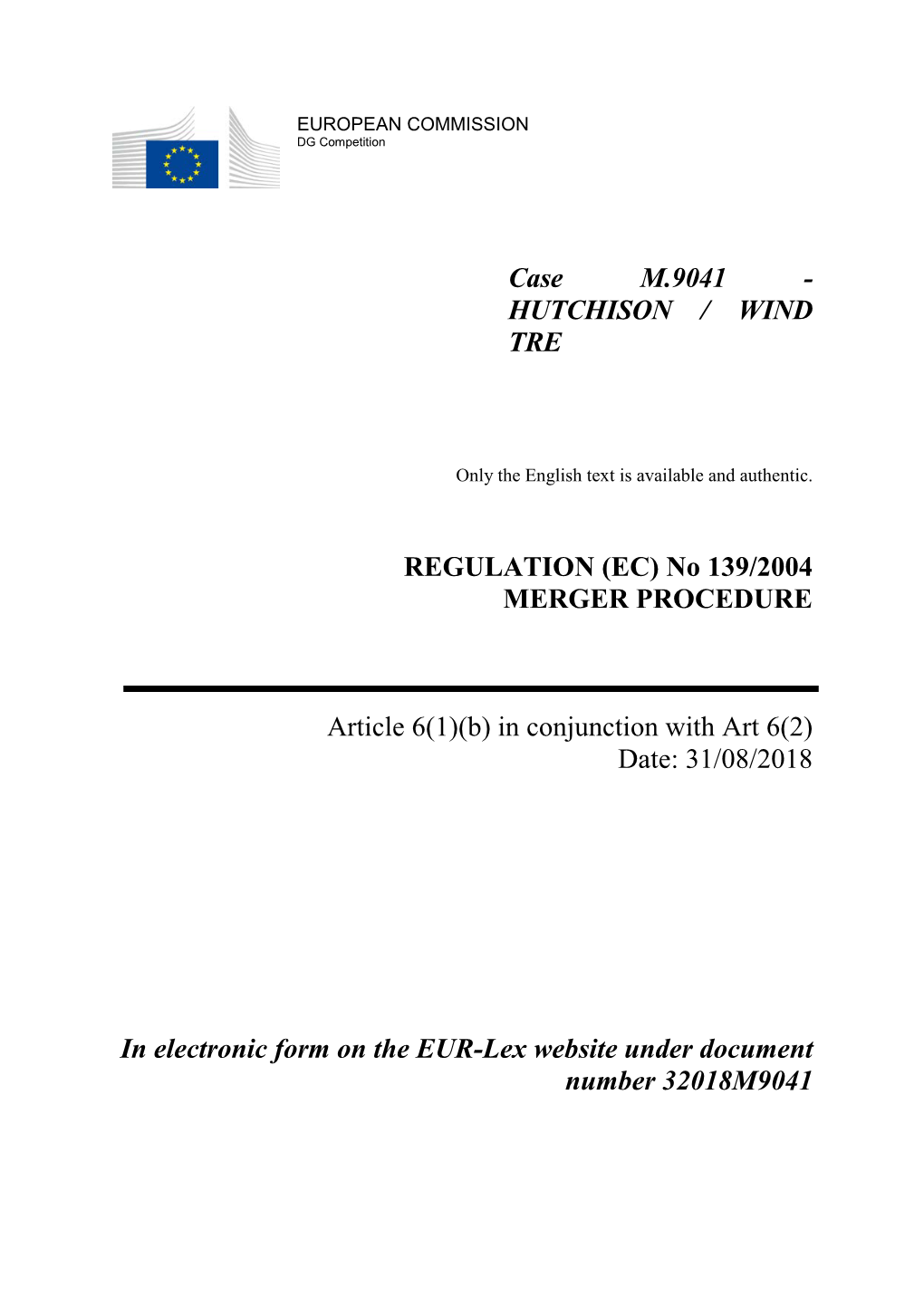 Hutchison / Wind Tre Regulation