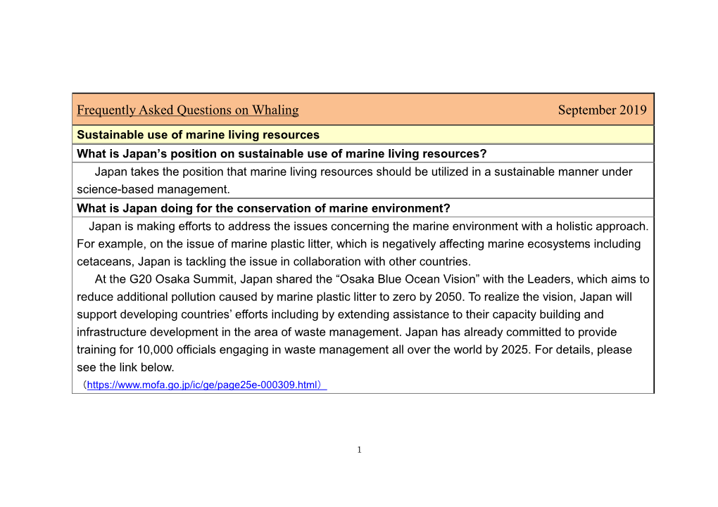 Frequently Asked Questions on Whaling September 2019