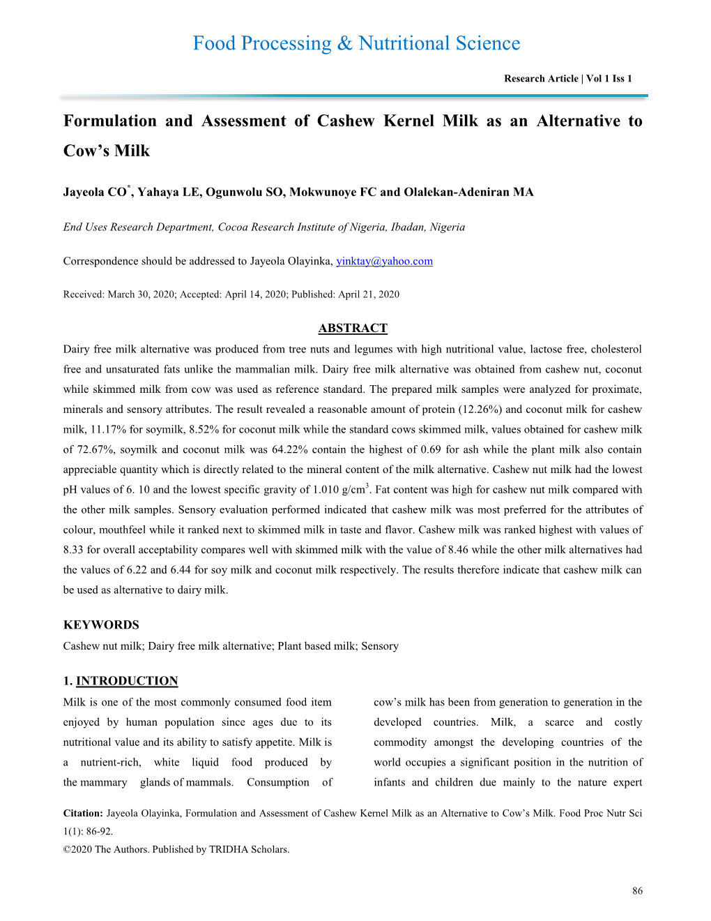 Food Processing & Nutritional Science