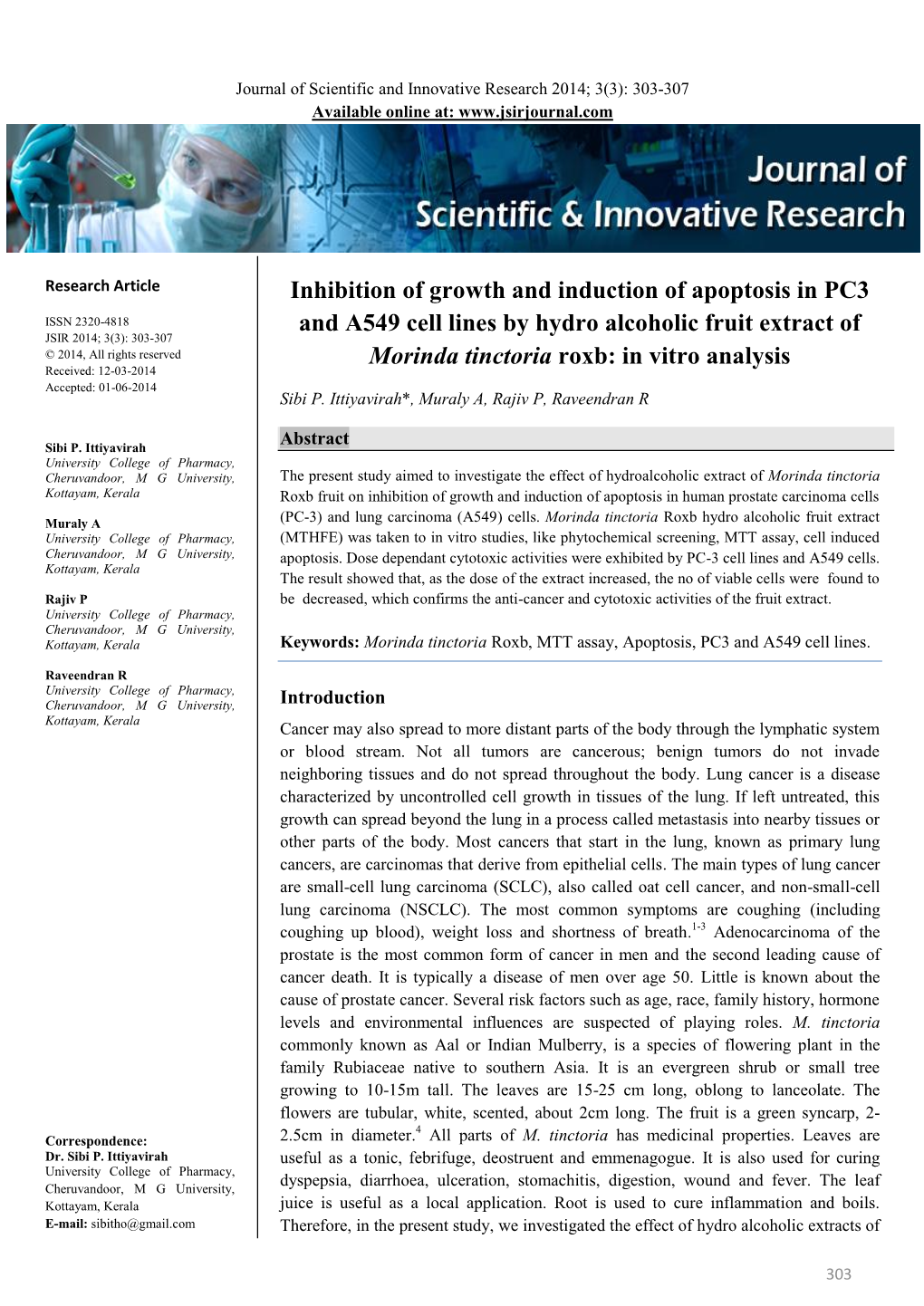 Inhibition of Growth and Induction of Apoptosis in PC3 and A549 Cell