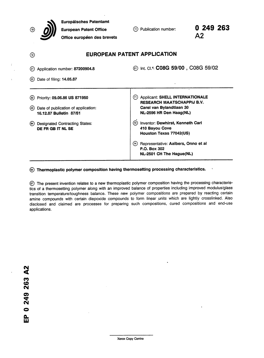 Thermoplastic Polymer Composition Having Thermosetting Processing Characteristics