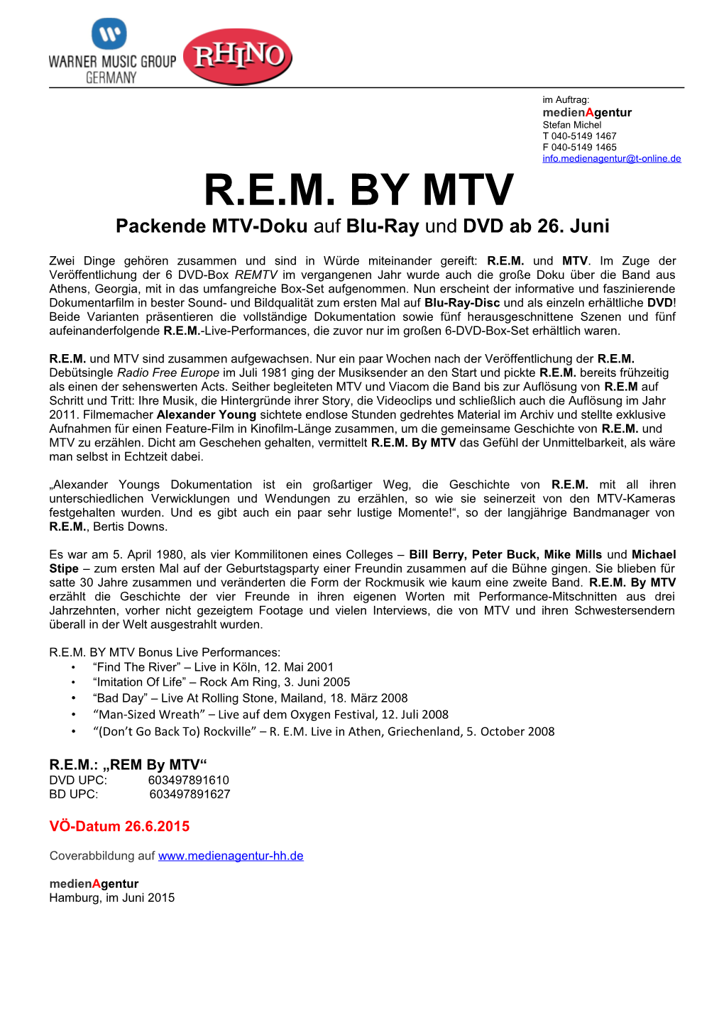 R.E.M. by MTV Packende MTV-Doku Auf Blu-Ray Und DVD Ab 26