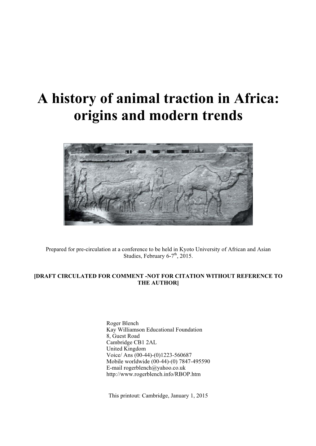A History of Animal Traction in Africa: Origins and Modern Trends