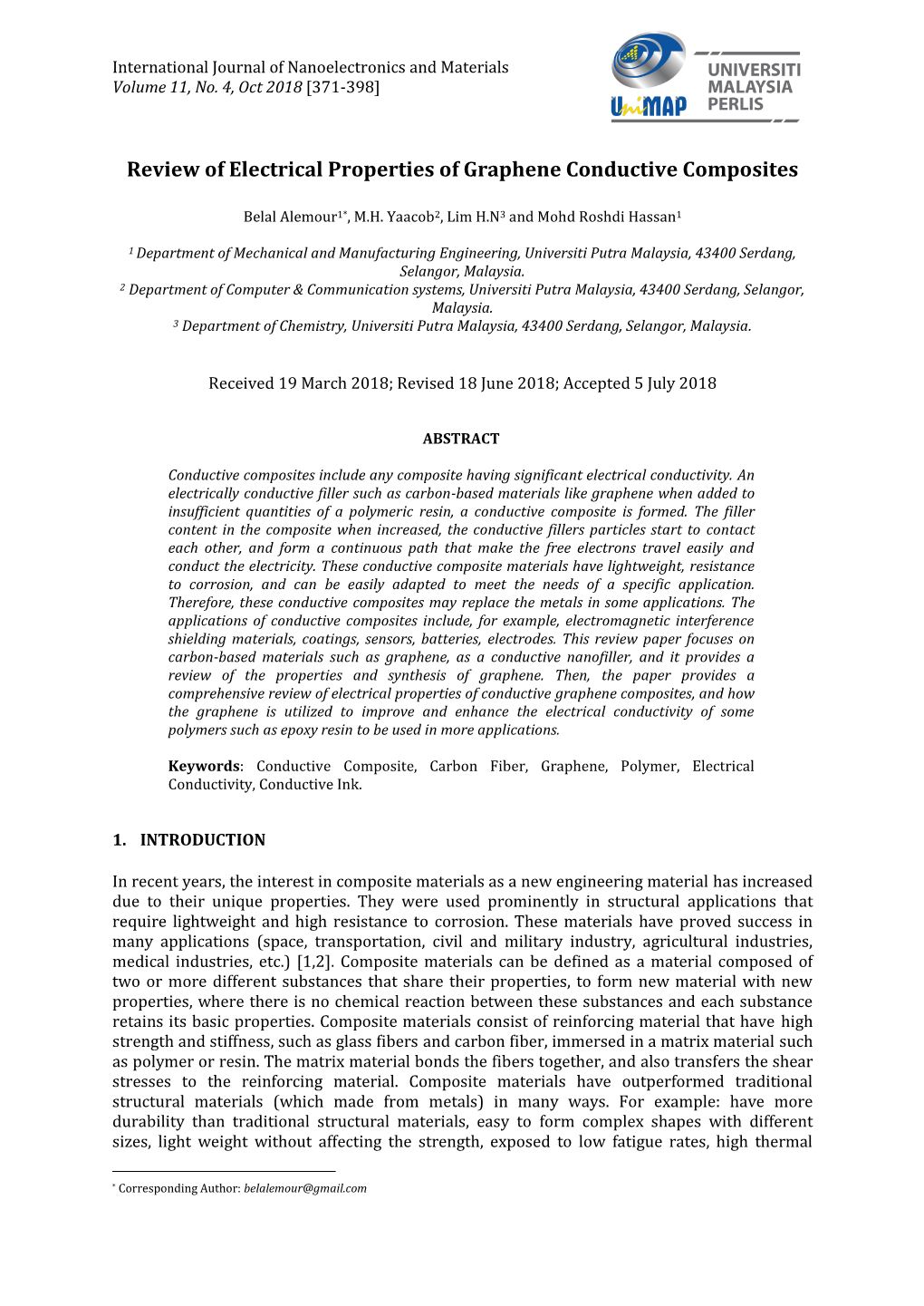 Review of Electrical Properties of Graphene Conductive Composites