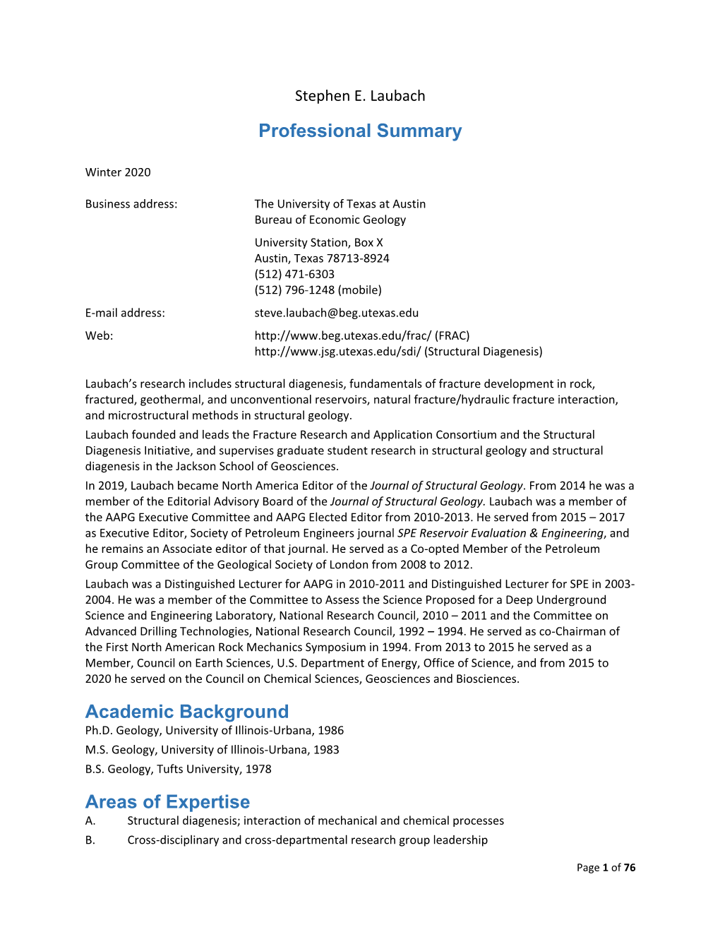 Professional Summary Academic Background Areas of Expertise