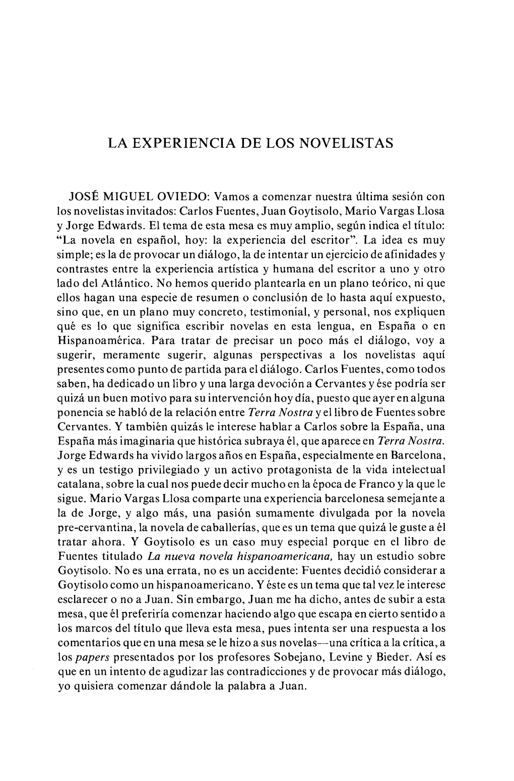 La Experiencia De Los Novelistas