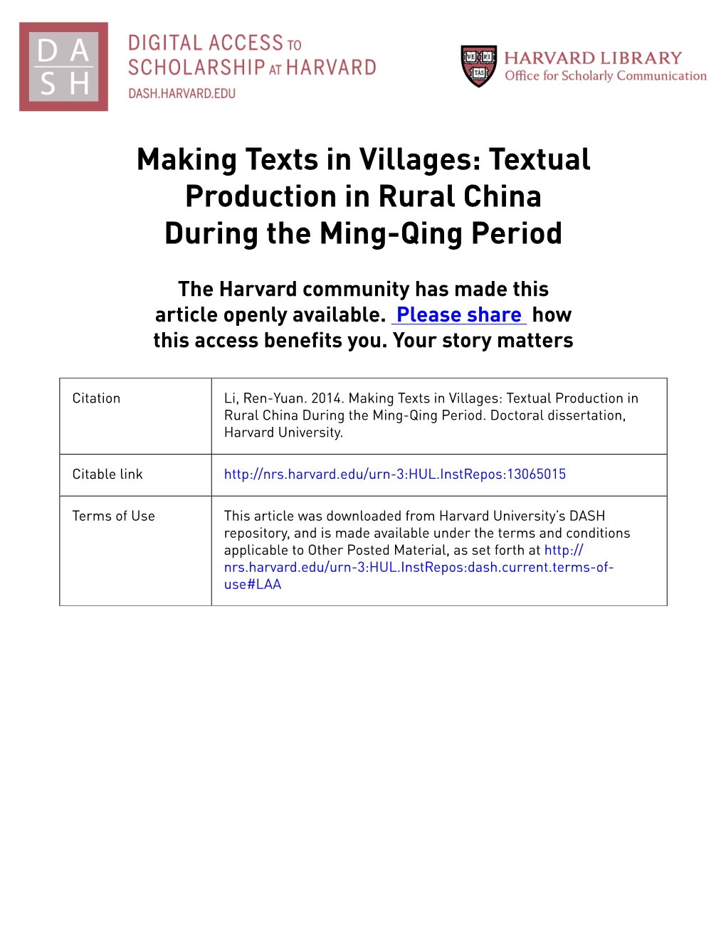 Textual Production in Rural China During the Ming-Qing Period