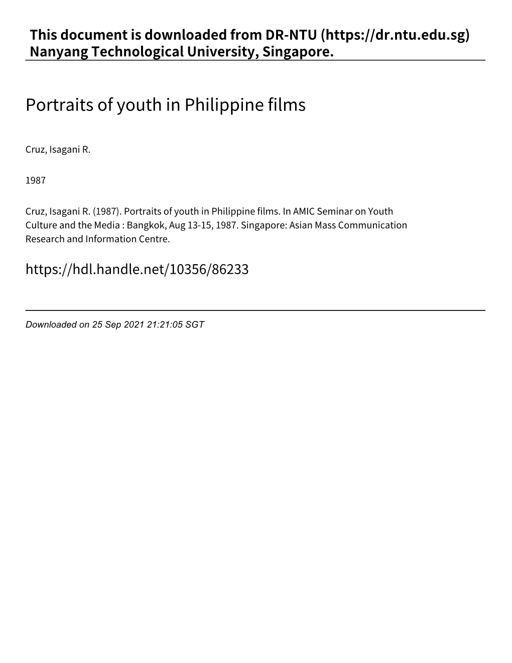 Portraits of Youth in Philippine Films