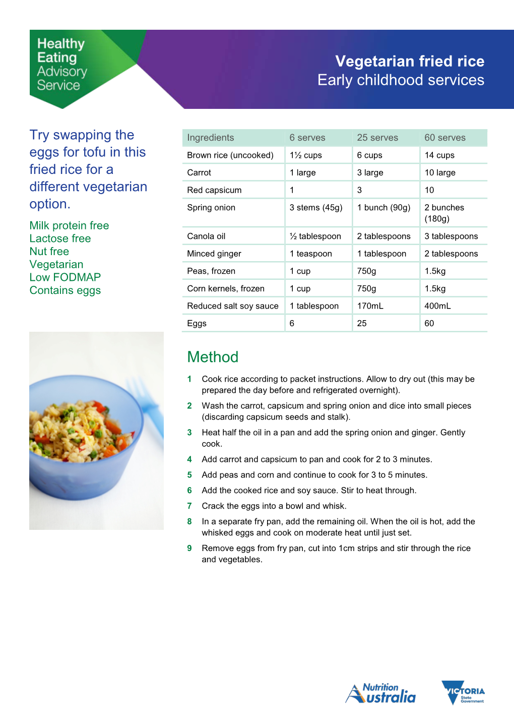 Method Vegetarian Fried Rice Early Childhood Services