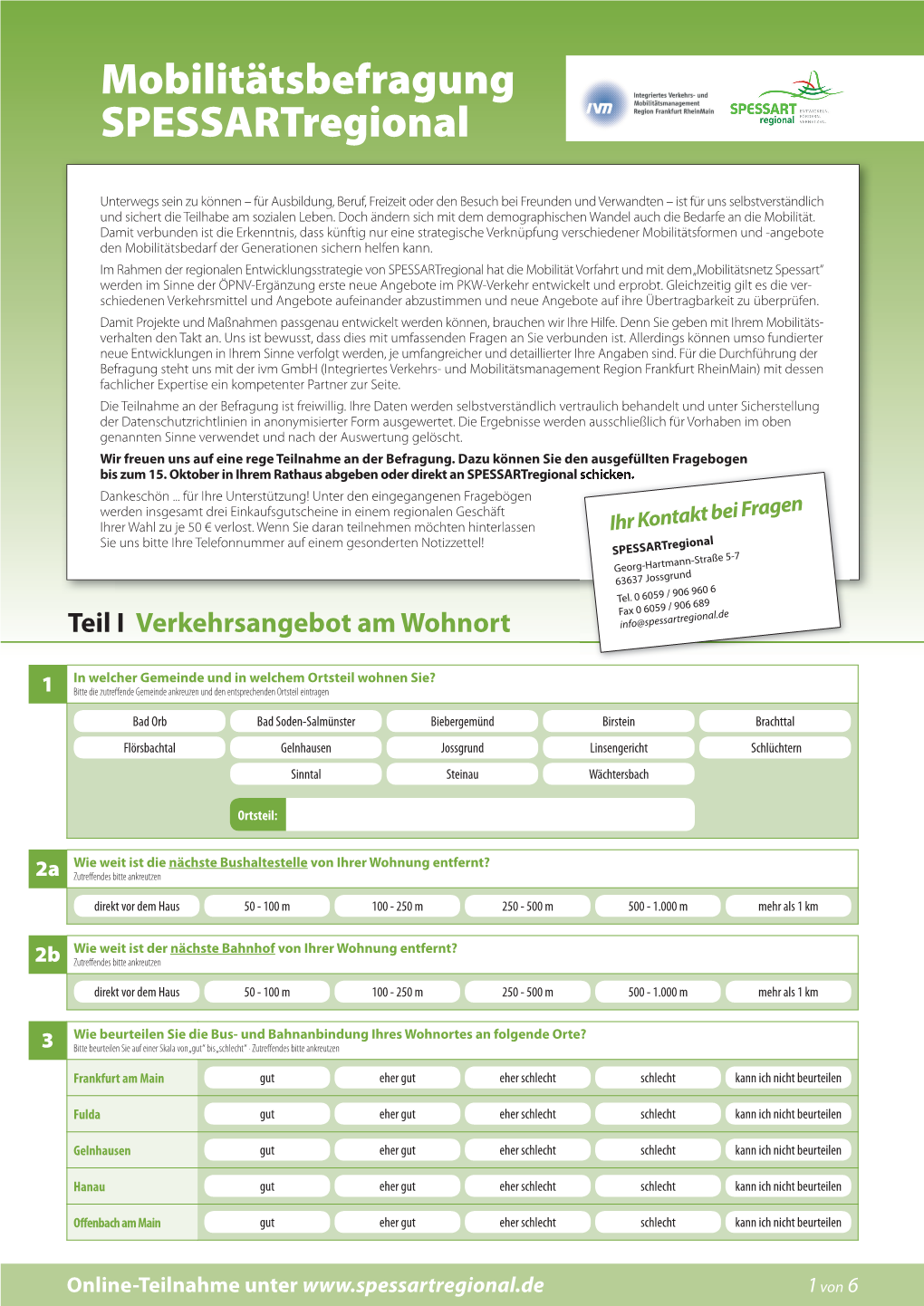 Mobilitätsbefragung Spessartregional