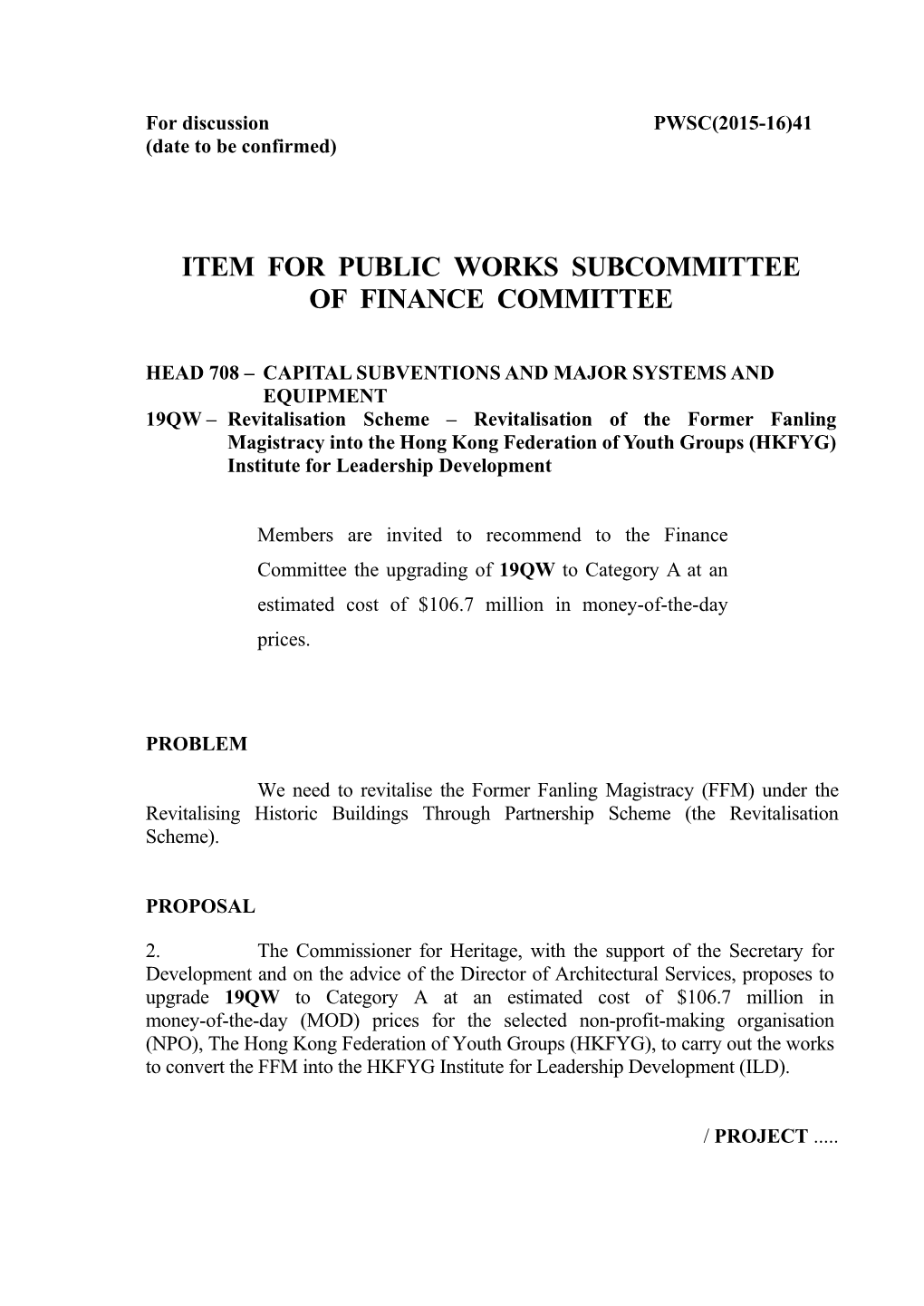 Item for Public Works Subcommittee of Finance Committee