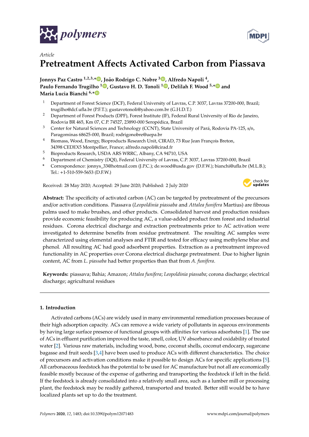 Pretreatment Affects Activated Carbon from Piassava