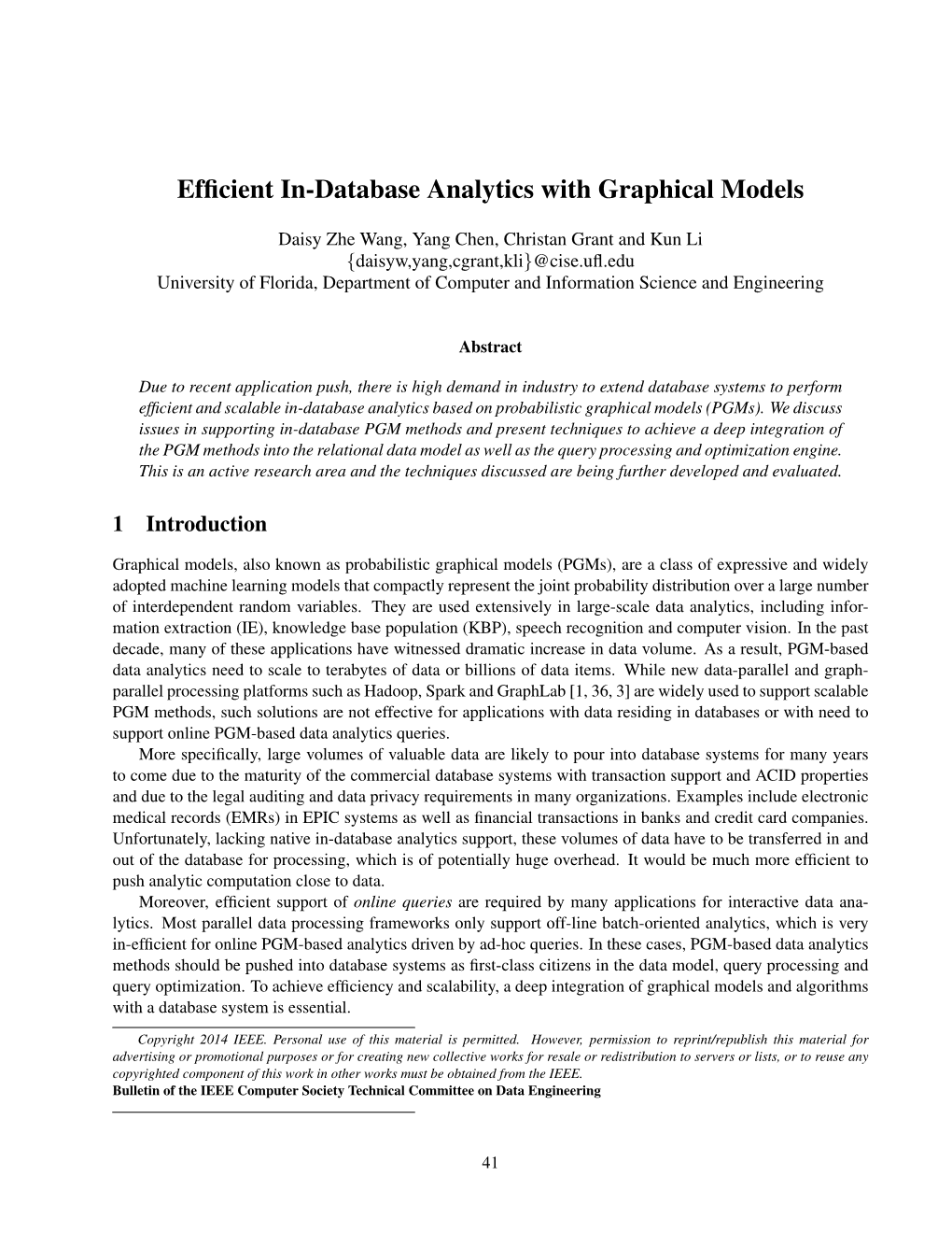 Efficient In-Database Analytics with Graphical Models