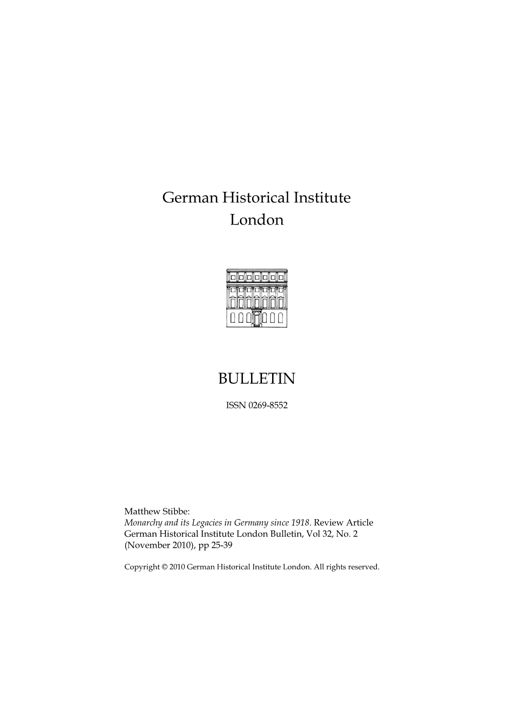 German Historical Institute London Bulletin, Vol 32, No