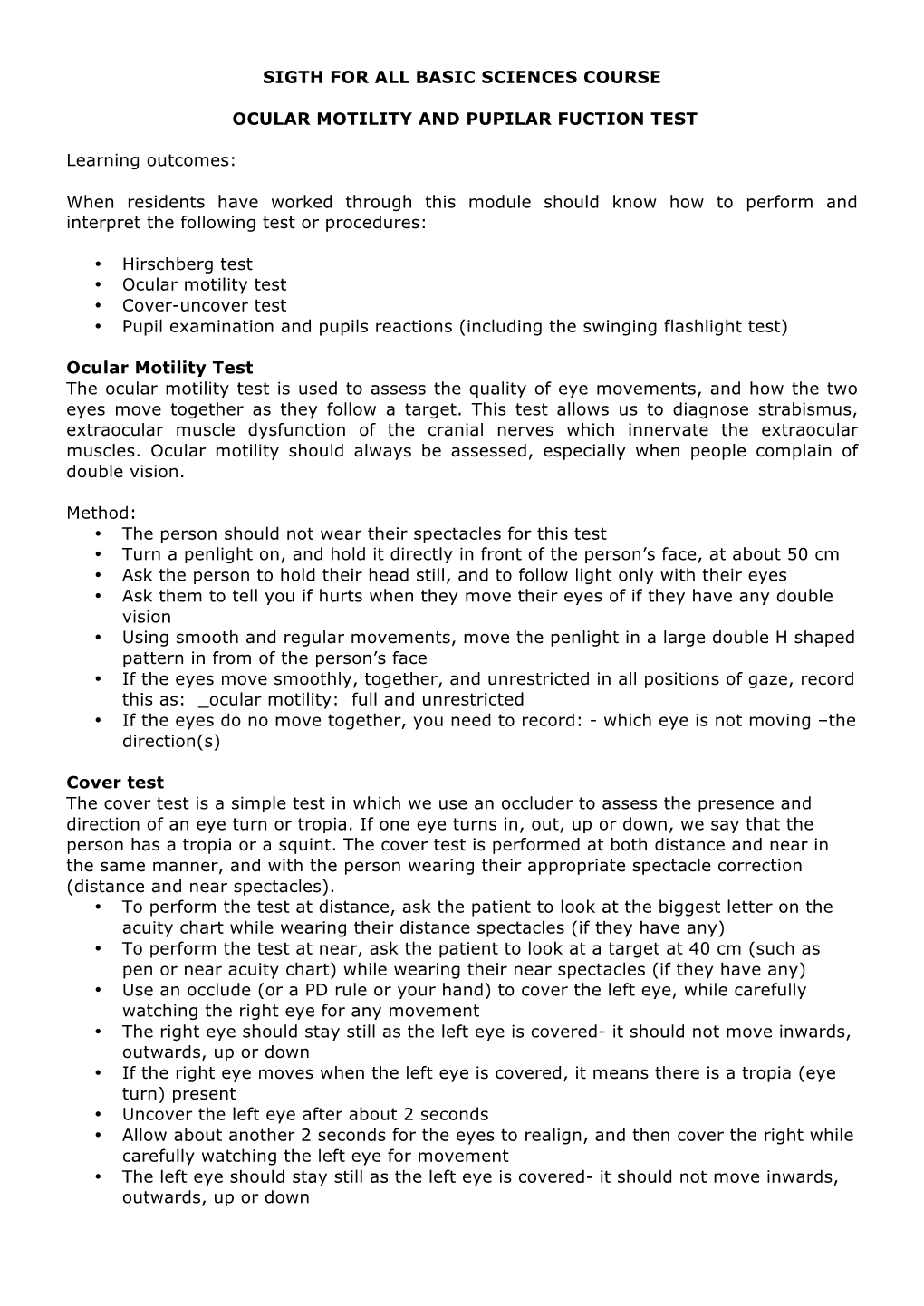 Ocular Motility Test Guide