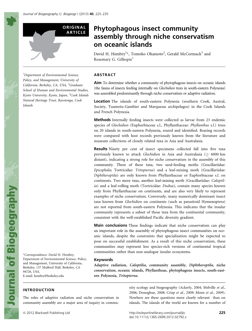 Phytophagous Insect Community Assembly Through Niche